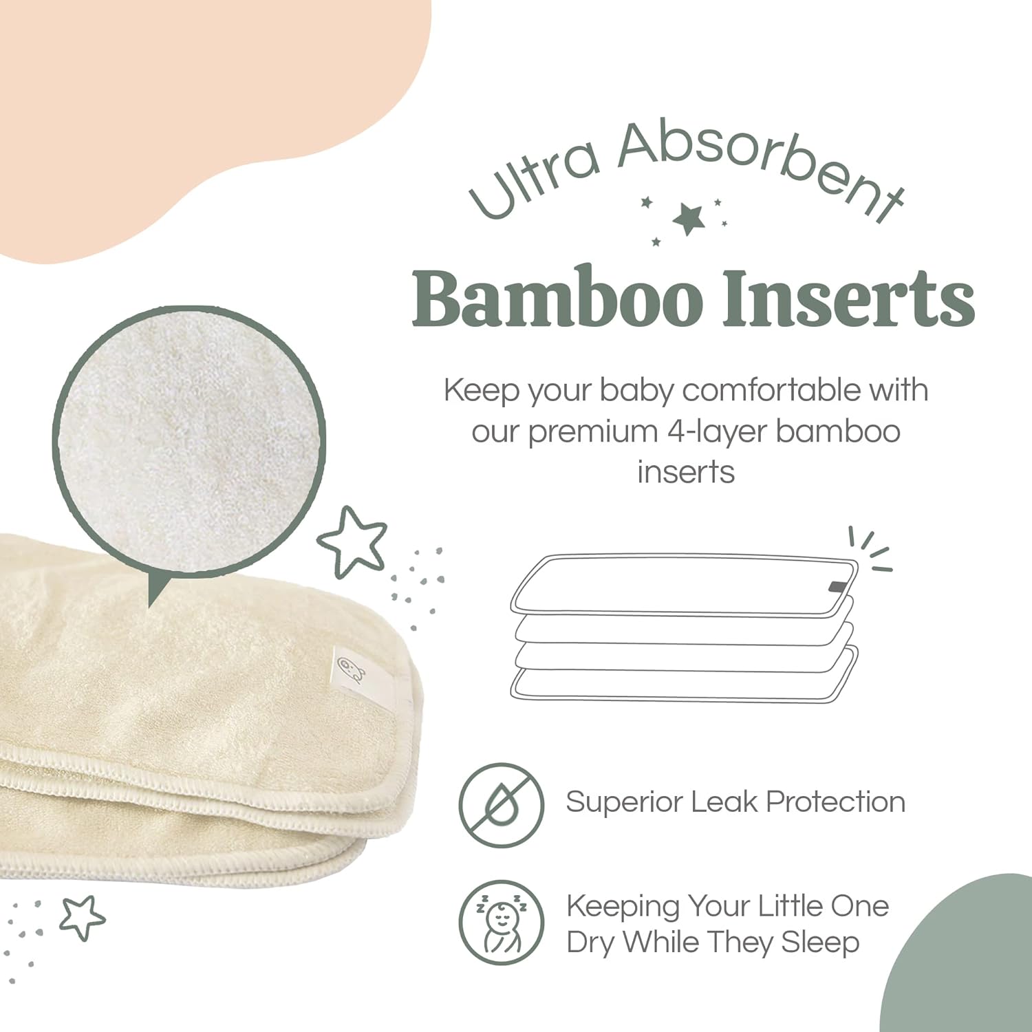 LA PETITE OURSE 4 pañales impresos de tela a presión de tamaño único con 8 inserciones de bambú de 4 capas + 1 bolsa húmeda gratis, para bebés que
