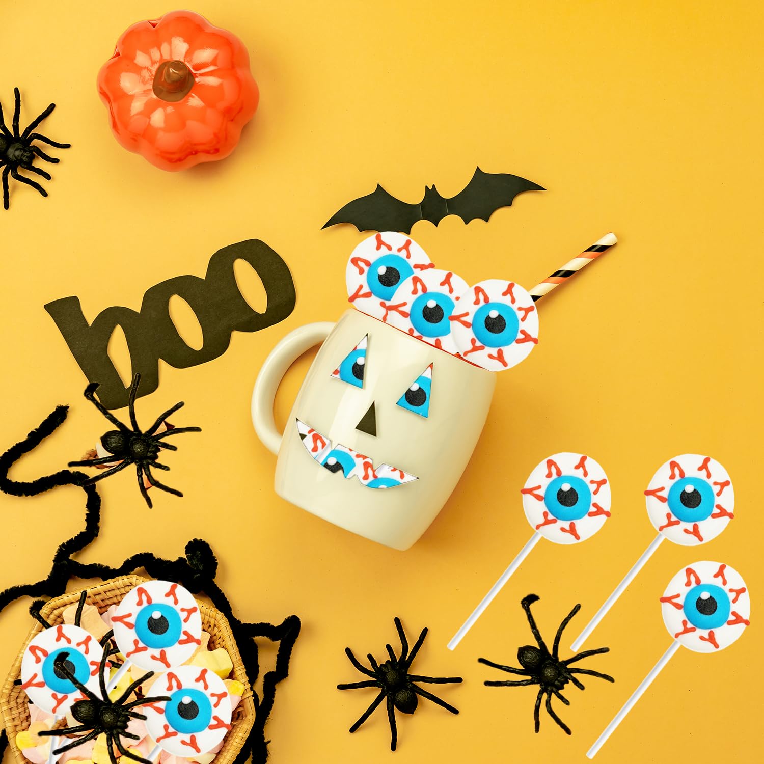 Piruletas de Halloween con forma de ojos y dulces, rellenos de bolsas de fiesta de dulce o truco, recuerdos de fiesta (paquete de 24)