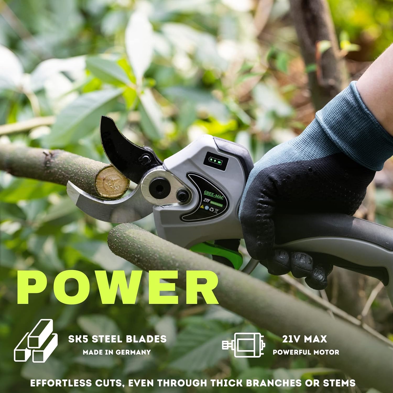Tijeras de podar eléctricas de 1.575 in, tijeras de podar inalámbricas profesionales alimentadas por batería de 21 V, motor sin escobillas de 21 V,