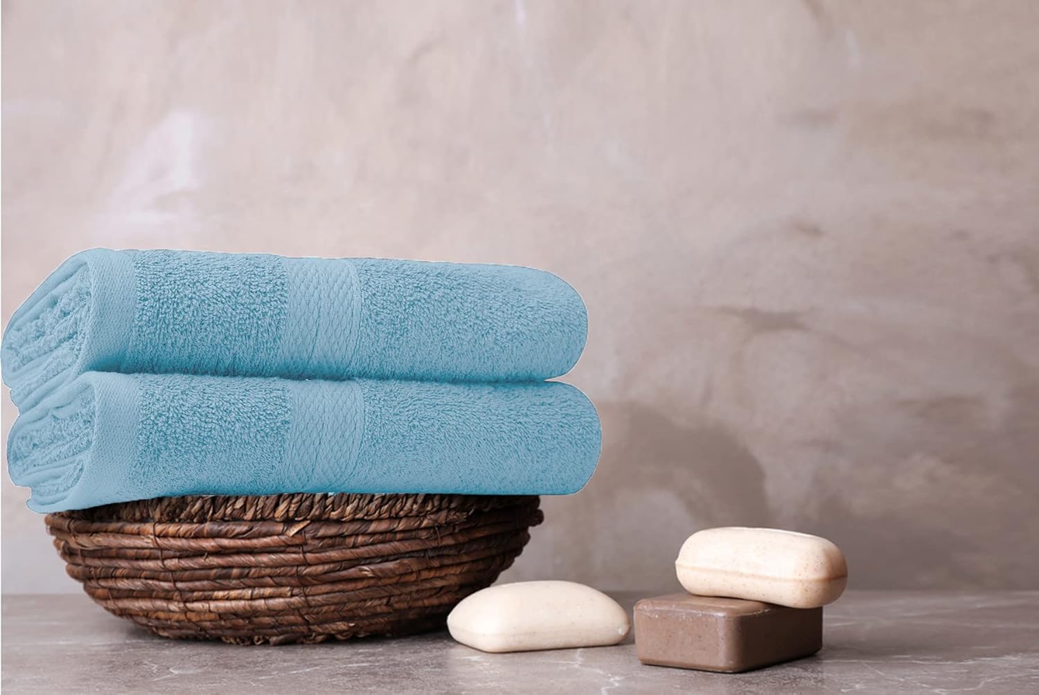 Avalon – Juego de 6 toallas de baño para baño, 100% algodón, color azul polvo, paquete de 6 (24 x 48 pulgadas), juego de toallas de baño de secado