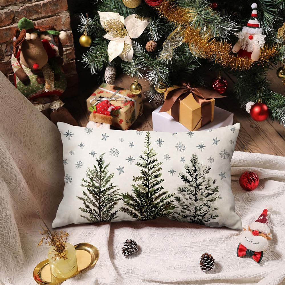 DFXSZ Fundas de almohada de Navidad de 12 x 20 pulgadas, diseño de copo de nieve, decoración de invierno familiar para el sofá del hogar 041