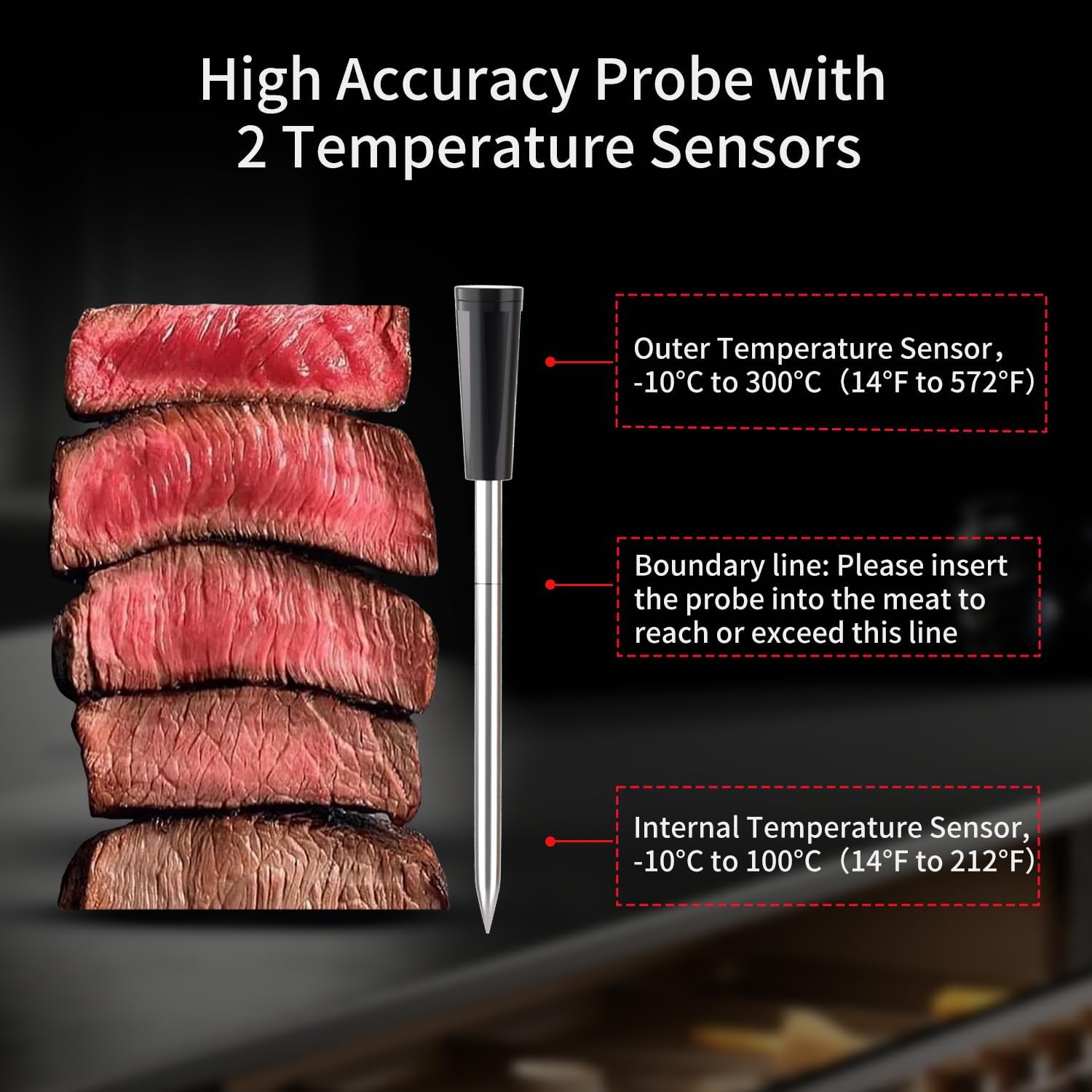 Termómetro de carne verdaderamente inalámbrico, termómetro digital Bluetooth para horno con control de aplicación, alcance remoto de 393.7 ft393