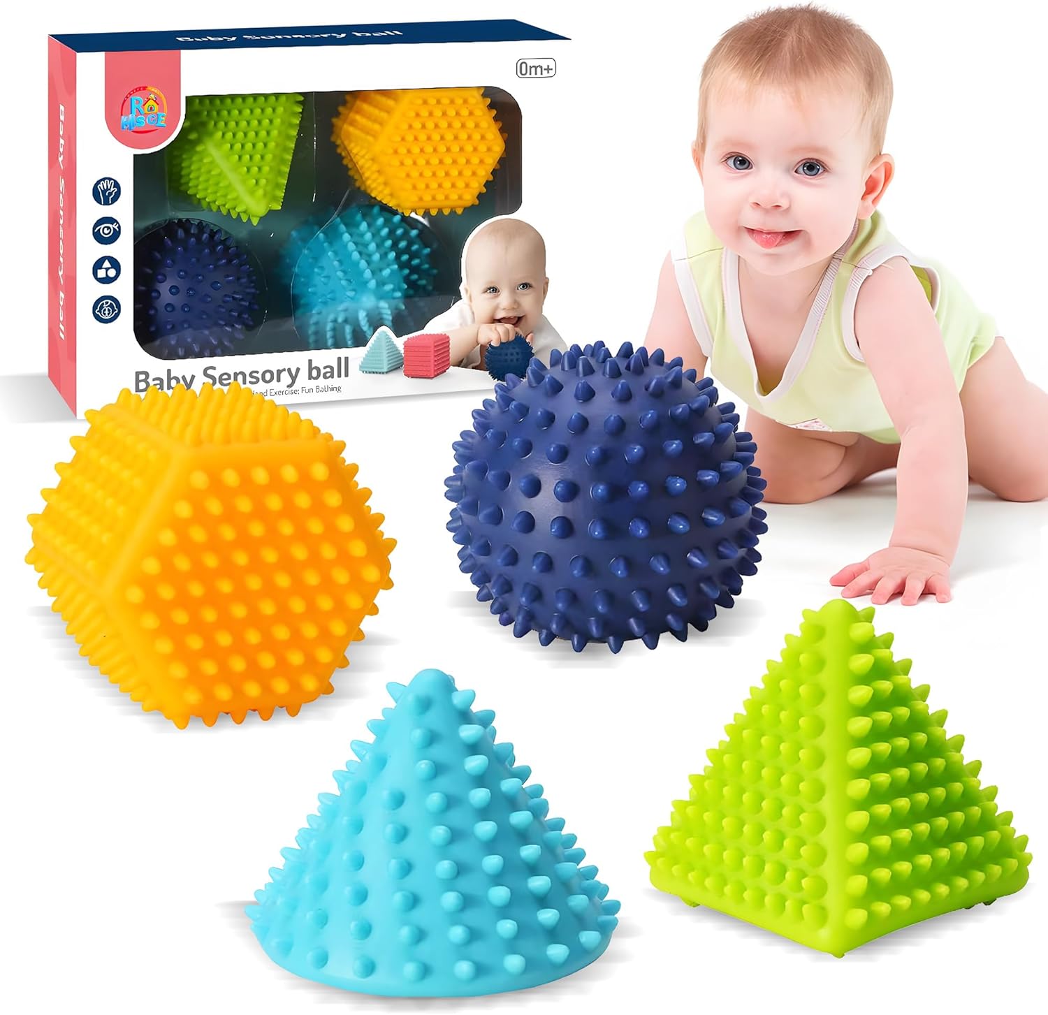 Bolas sensoriales suaves con puntas, formas geométricas texturizadas para el desarrollo sensorial de los bebés, bolas sensoriales para niños