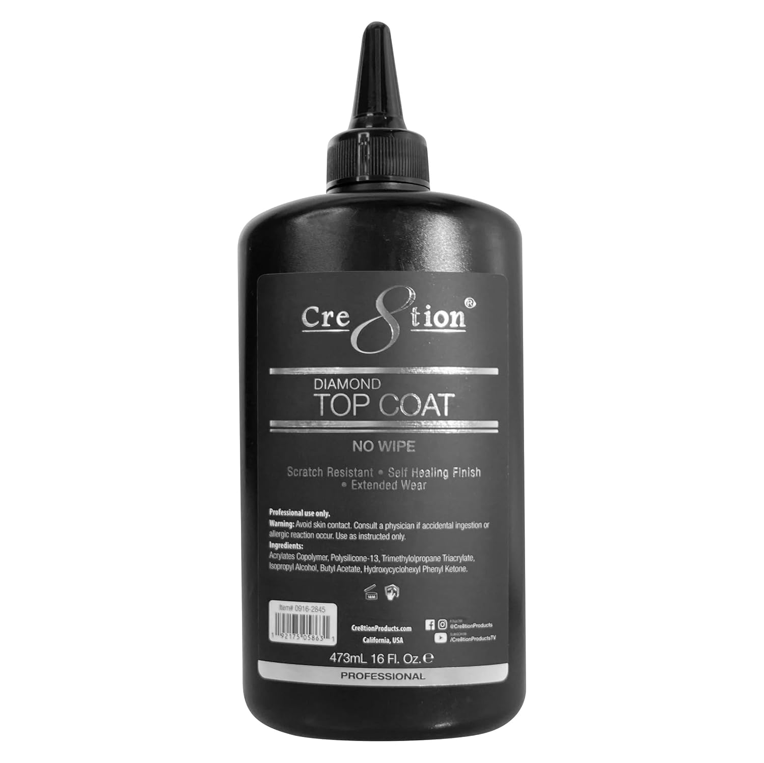 Cre8tion Diamond Soak Off Gel No Wipe Top Coat – Acabado brillante y larga duración, gel de lámpara de uñas Soak Off, 0.0 fl oz – Transparente, 0.5