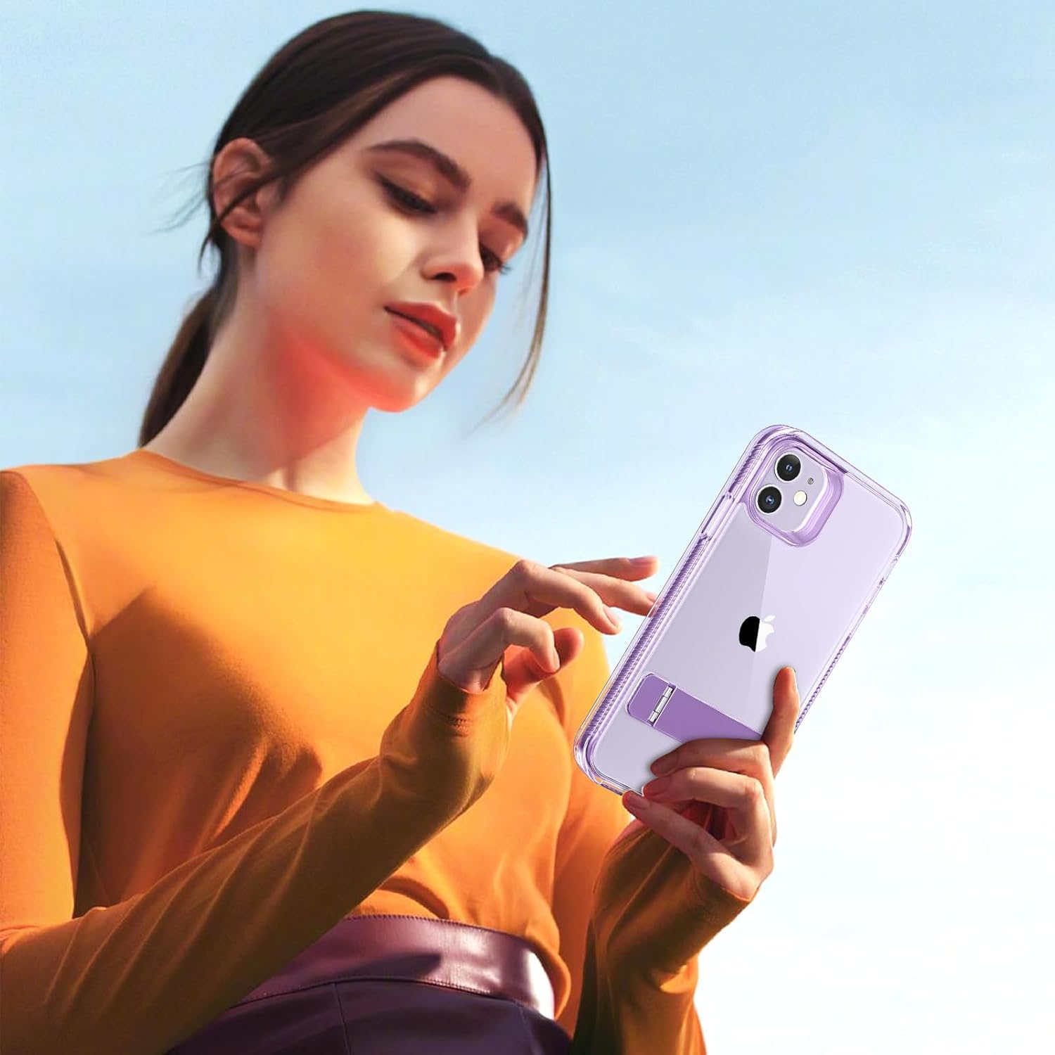 DUEDUE Funda diseñada para iPhone 11 con soporte, fundas para iPhone 11, delgada, a prueba de golpes, de metal, con función atril, a prueba de