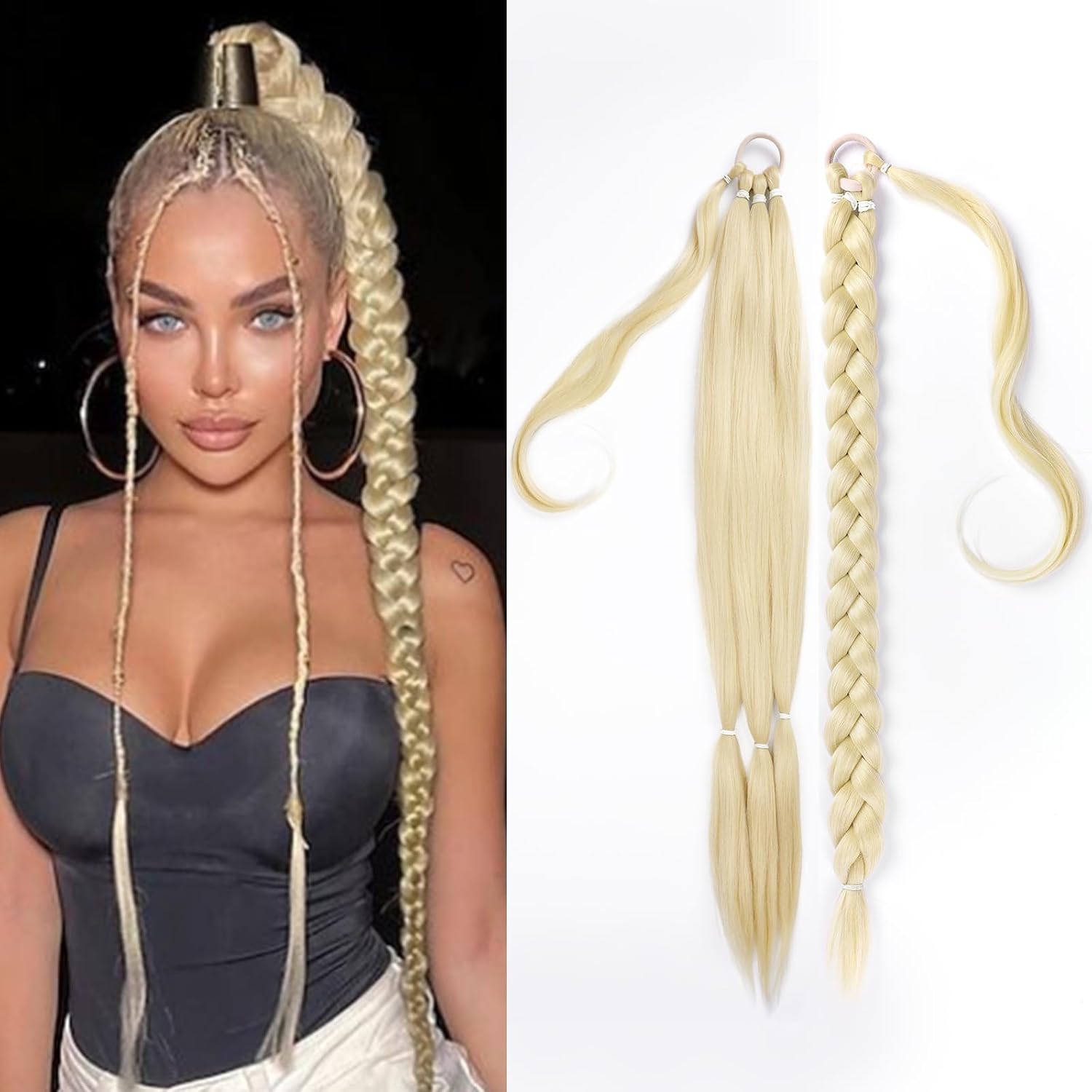 EMMOR Extensión de cola de caballo larga trenzada con cabello lacio envolvente, extensiones de cabello sintético suave y saludable para mujeres y