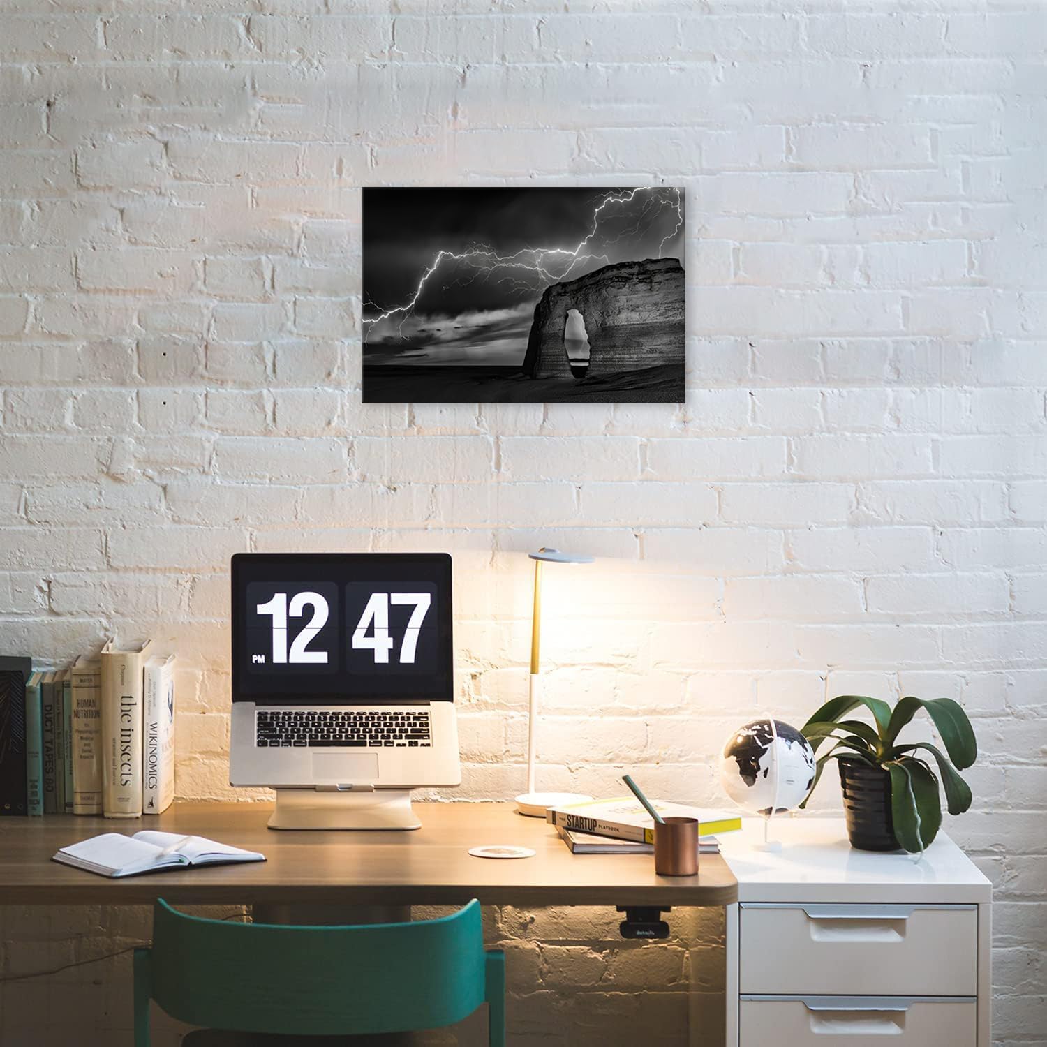 Lienzo de montaña y relámpago, arte abstracto moderno de pared, pósteres e impresiones en blanco y negro, decoración de pared enmarcada, arte de