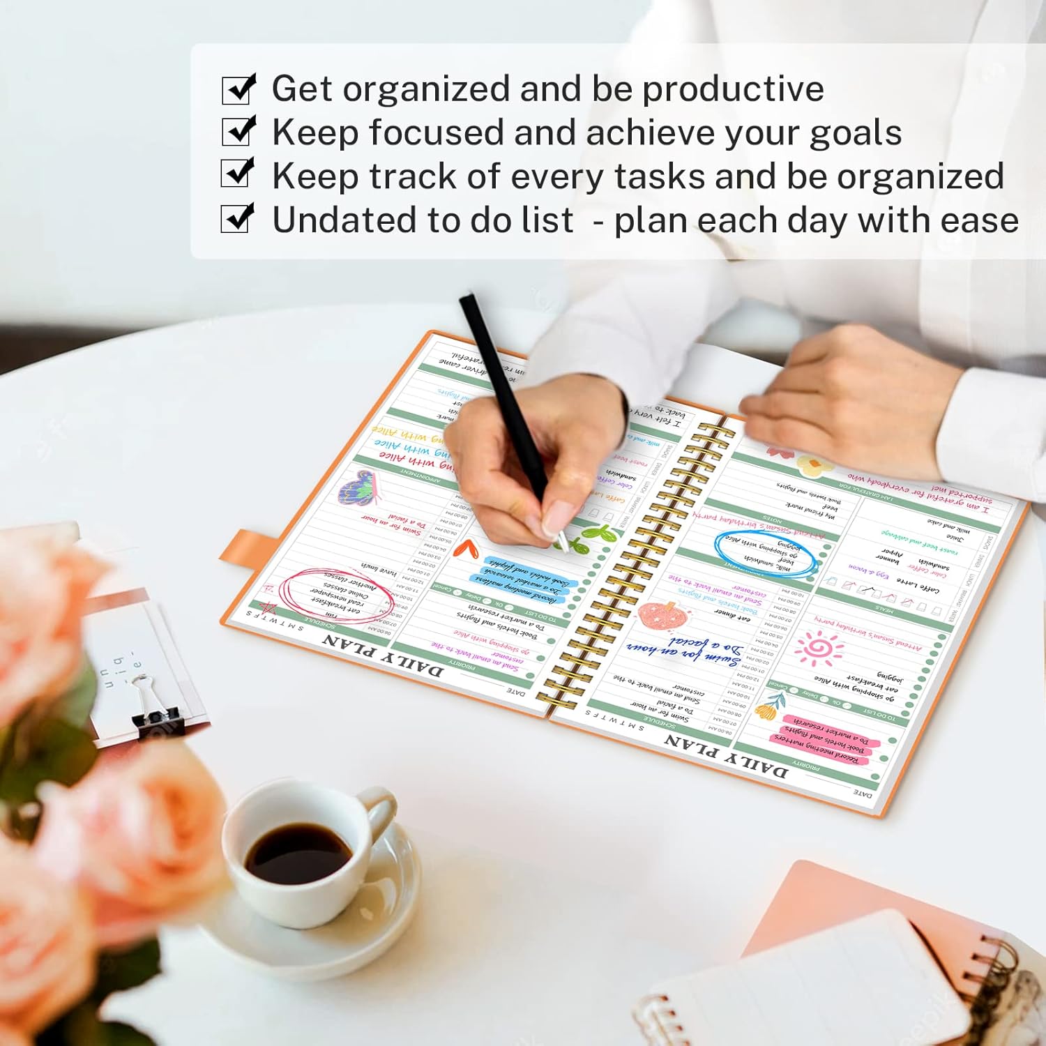 ALLTREE – Agenda diaria sin fecha, planificador diario sin fecha, planificador diario de lista de tareas pendientes con seguimiento de comidas,
