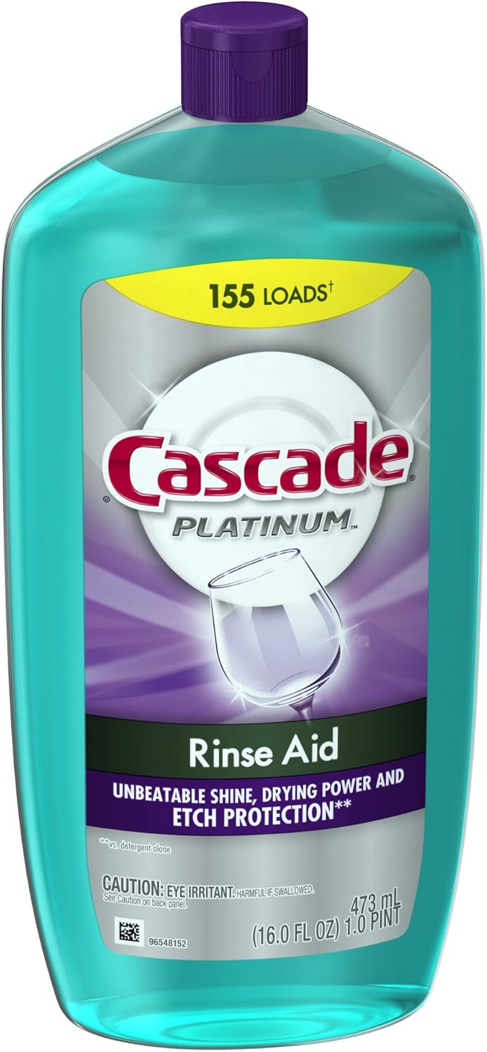 Cascade Rinse Aid Platinum – Agente para lavavajillas, regular, 16 onzas líquidas (paquete de 6)