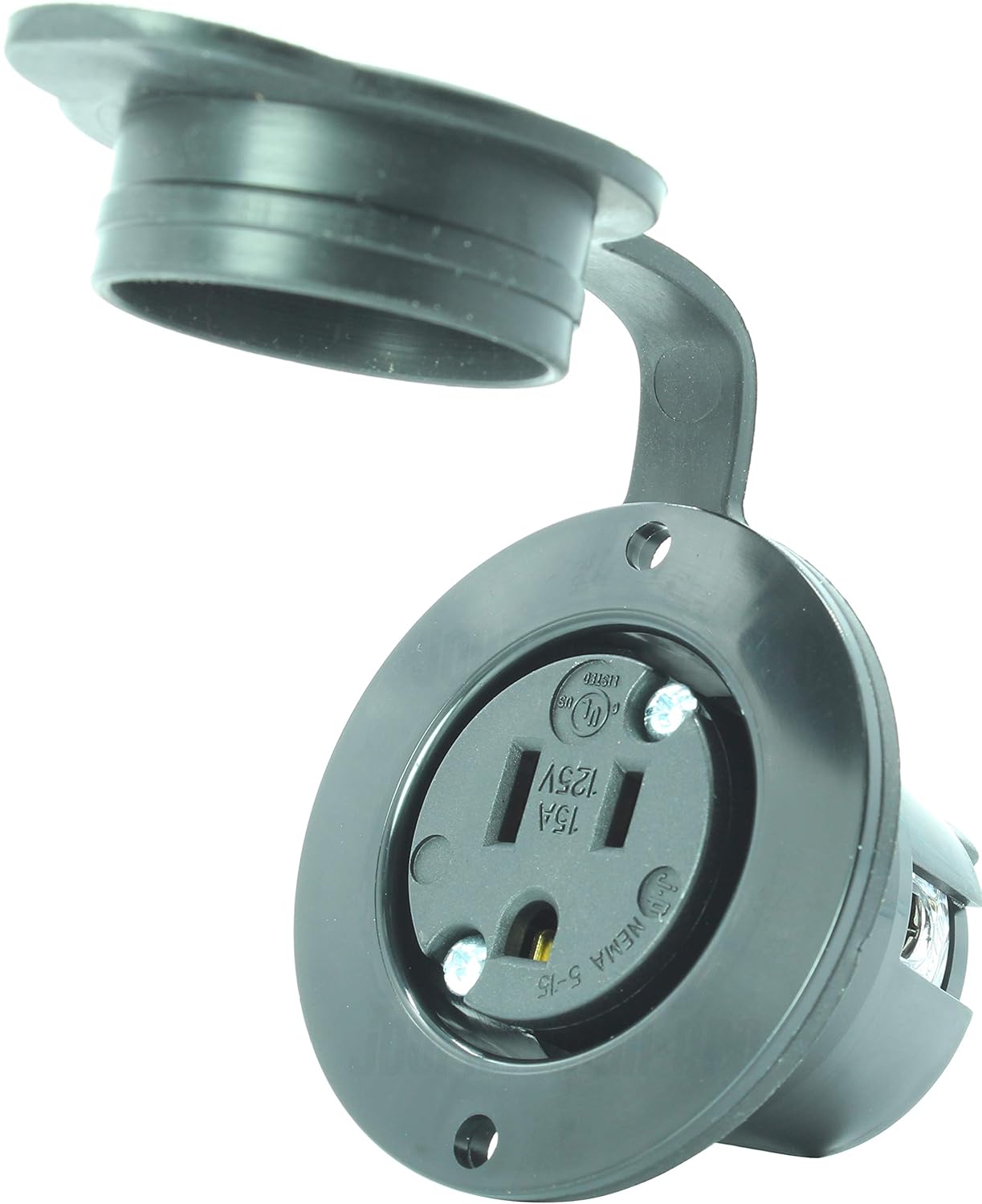 Journeyman-Pro 5279 15 Amp 120-125 voltios, salida con brida NEMA 5-15, grado comercial negro, 2 polos-3 cables, receptáculo de cargador de enchufe