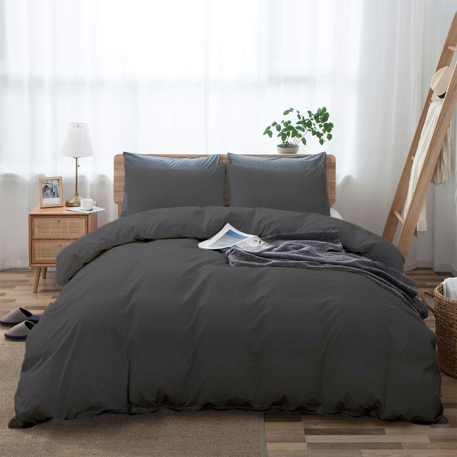 Funda de edredón tamaño Queen  Juego de cama para todas las estaciones de 3 piezas  Funda de edredón suave y ligera con cierre de cremallera y lazos
