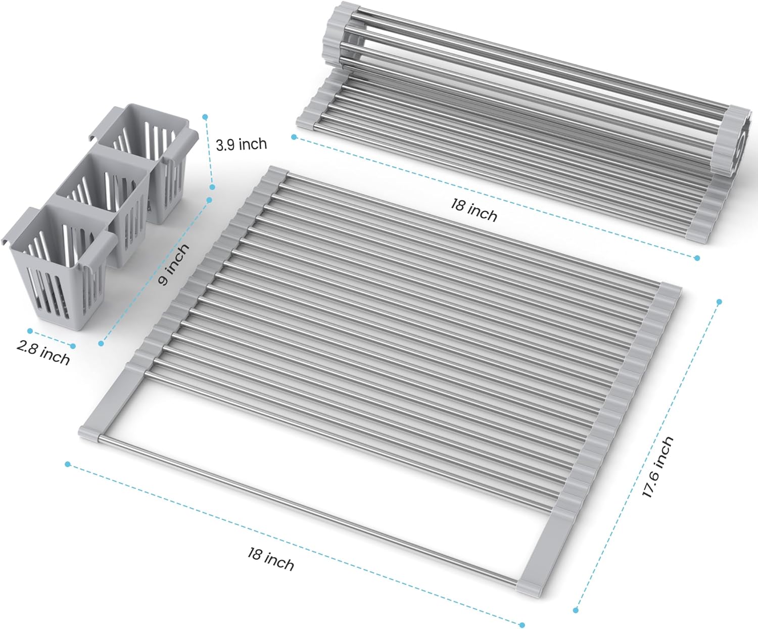 BBXTYLY Escurridor de platos enrollable con cesta de almacenamiento, cubierta para fregadero de cocina, escurridor de platos plegable, de acero