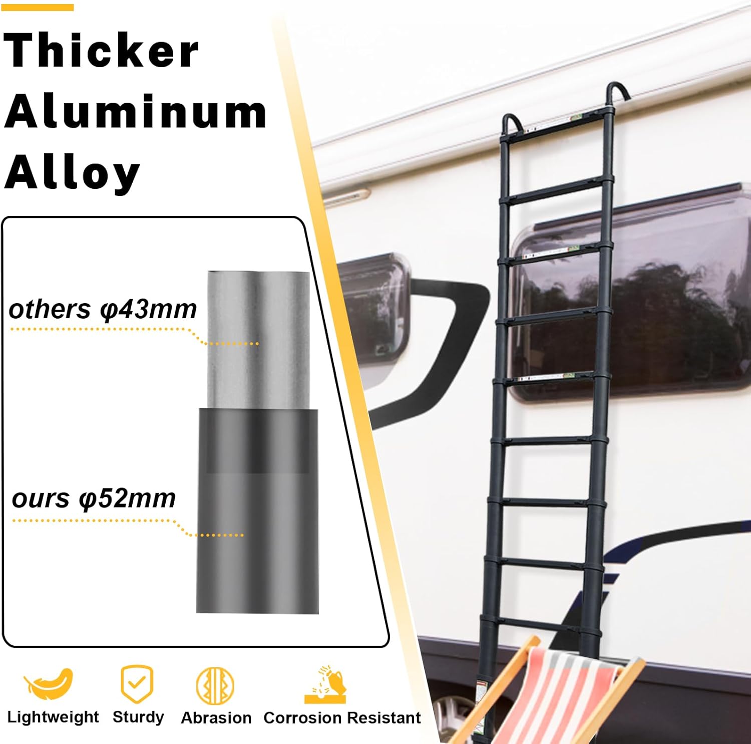 Escalera telescópica RIKADE de aluminio de 6.5 pies con patas antideslizantes y gancho estable, escalera de extensión portátil para el hogar y el