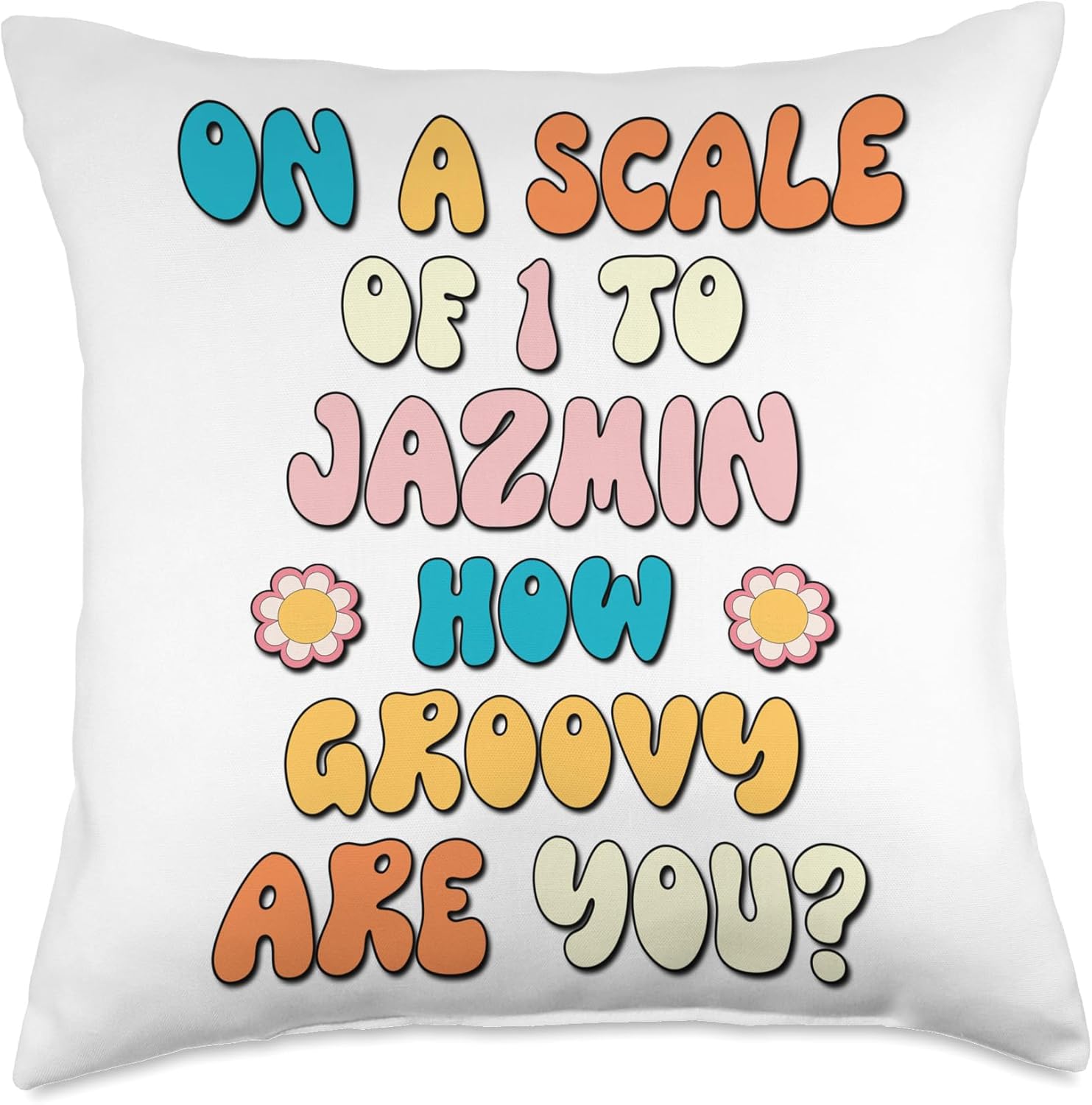 JAZMIN Name Gift Groovy Outfits For Women Cute Retro Girls Groovy Jazmin – Almohada personalizada con nombre, 18 x 18 pulgadas, multicolor
