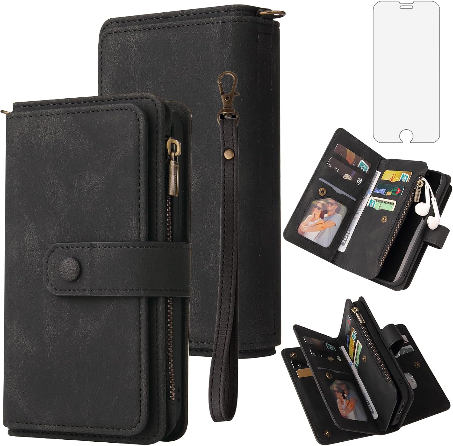 Asuwish Funda de teléfono para iPhone 66s78SE 2020 2022 con protector de pantalla de vidrio templado y tarjetero abatible para celular i Six Seven