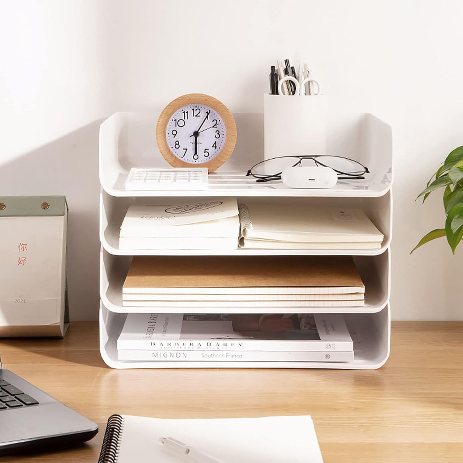 Bandeja apilable para cartas, organizador de escritorio blanco de PET, organizador de bandeja de documentos de papel, soporte de papel para archivos
