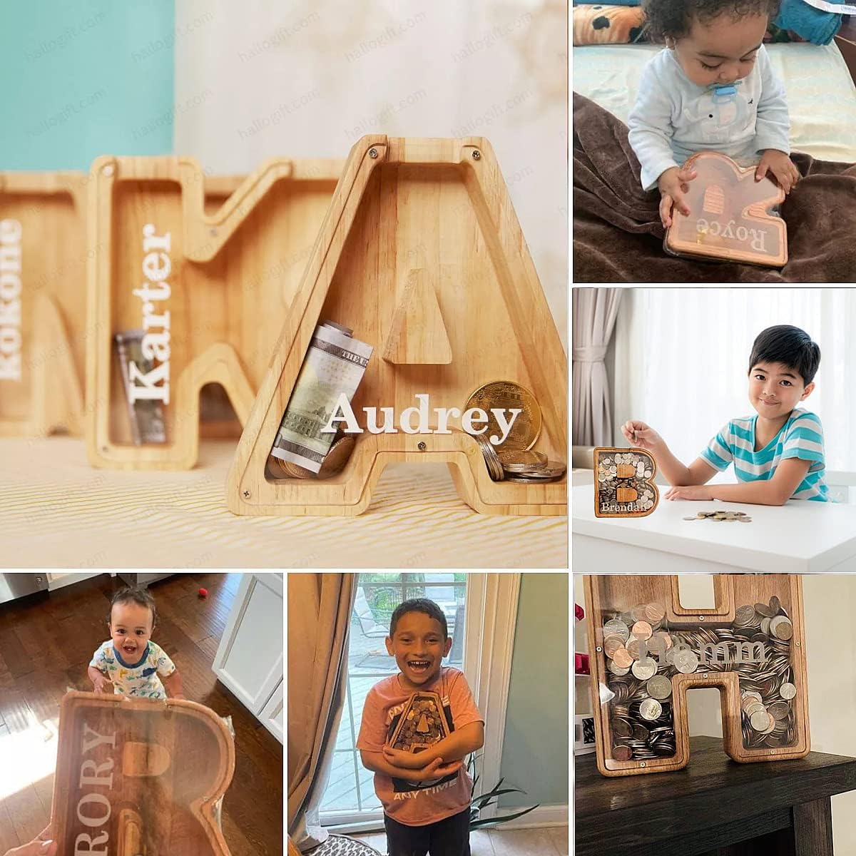 Alcancía de madera personalizada para niños y niños, alcancía con letras, idea de cumpleaños para niñas, decoración única hecha a mano para el hogar
