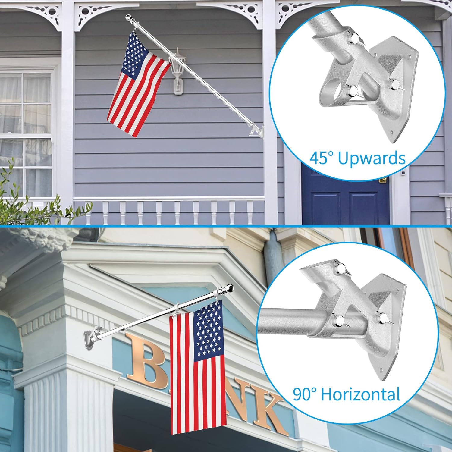 ZMTECH Mástil de bandera  Soporte mejorado, bastones de bandera de acero inoxidable de 6 pies para exteriores de casa, residencial o comercial, kit
