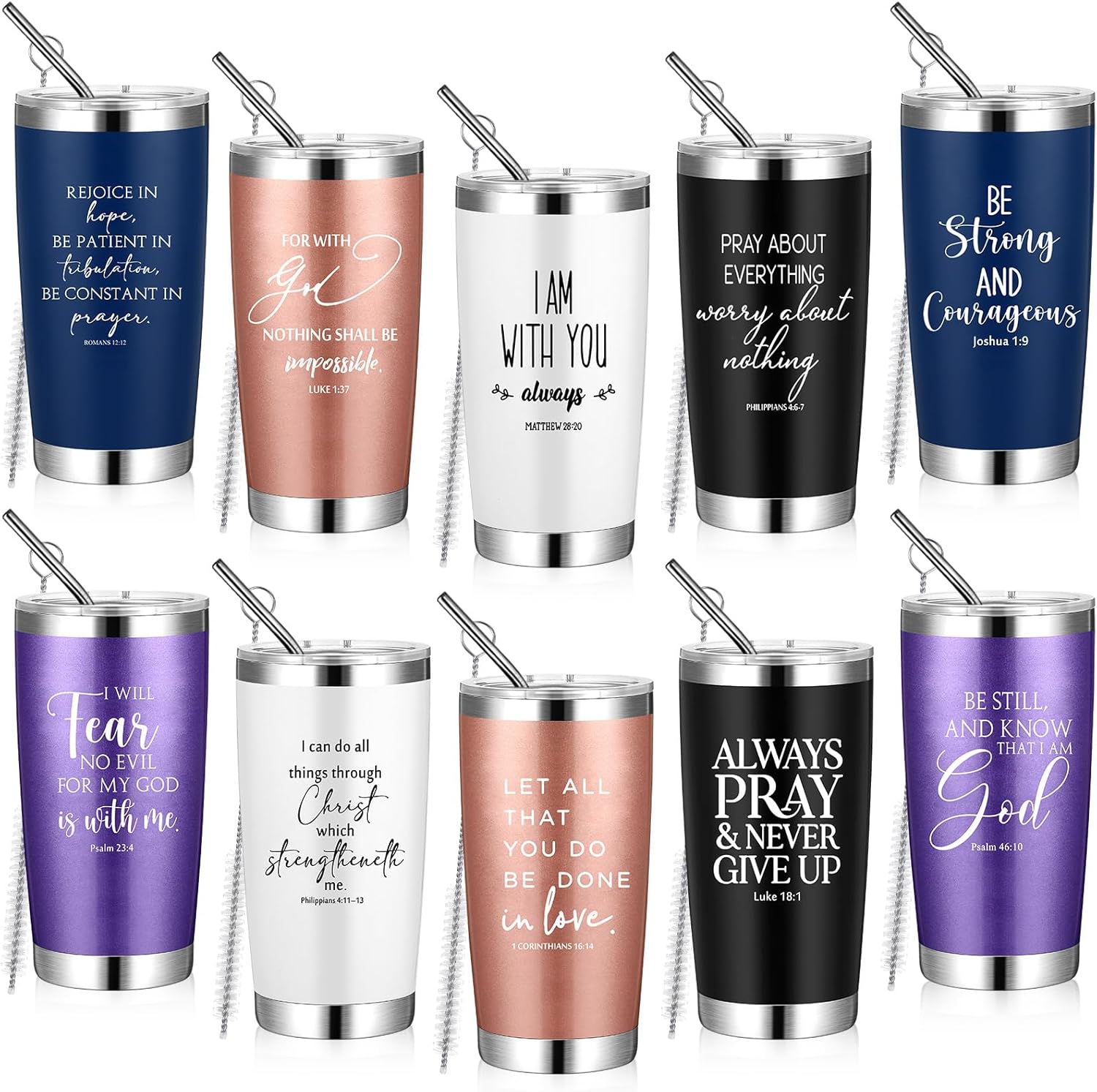 Meanplan Juego de 10 vasos de regalo cristiano con versículo de la Biblia, vaso religioso de acero inoxidable de 20 onzas, vaso religioso con