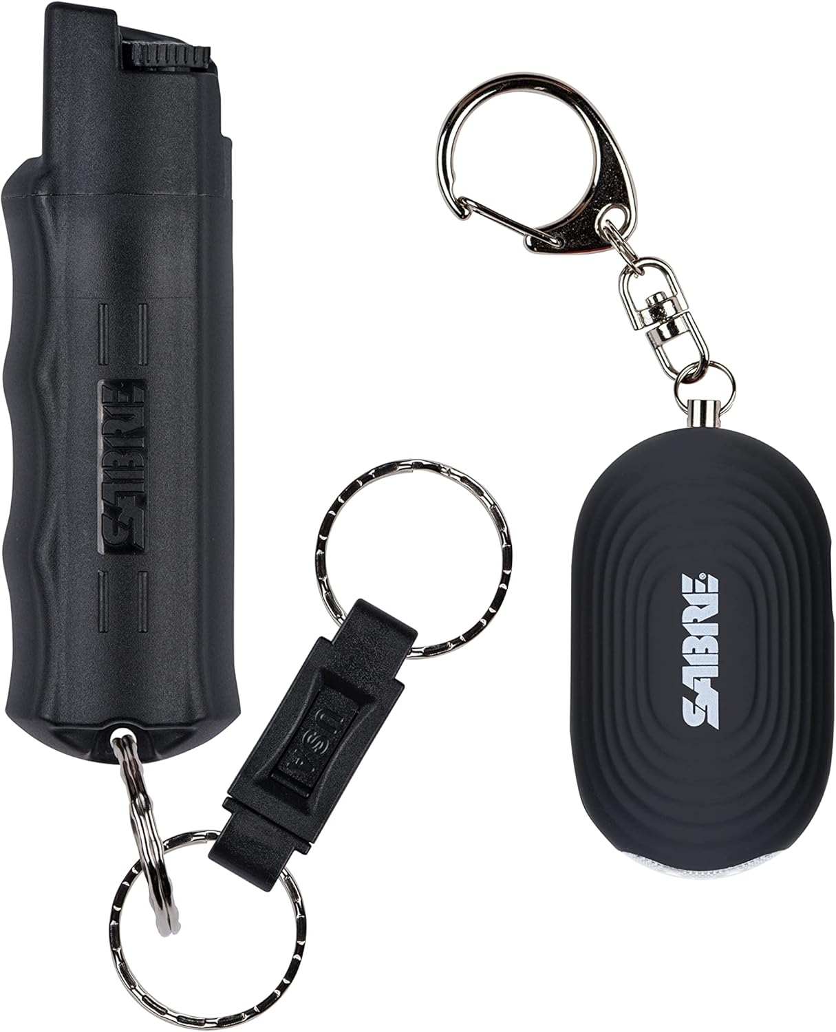 SABRE Kit de seguridad personal con spray de pimienta y alarma personal 2 en 1 con luz LED, 0.54 onzas líquidas, 25 ráfagas, alarma de 130 dB,