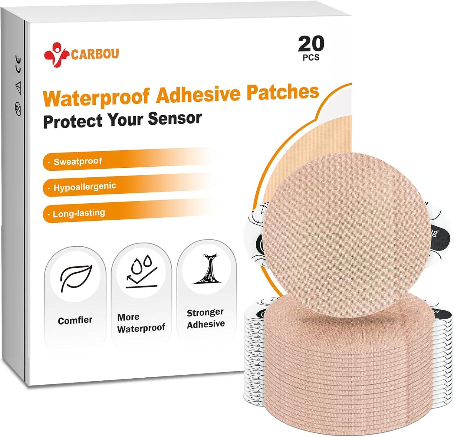 Carbou Freestyle Libre 23 Fundas para sensores, 20 parches adhesivos de estilo libre, impermeables, para Libre, Enlite, Guardian, sin pegamento en