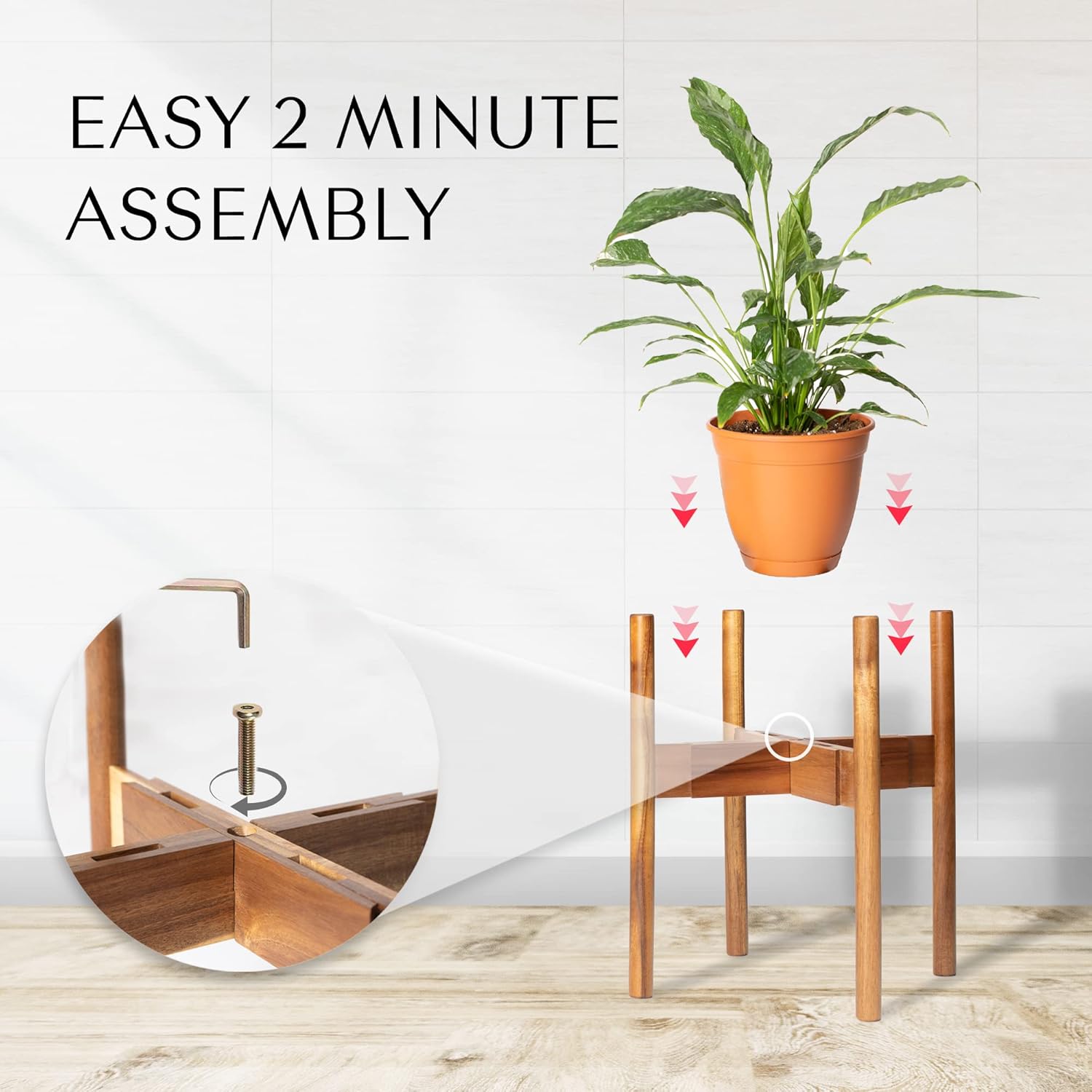 Soporte para plantas de madera dura de acacia, excluyendo maceta, soportes modernos de mediados de siglo para plantas de interior, soporte para