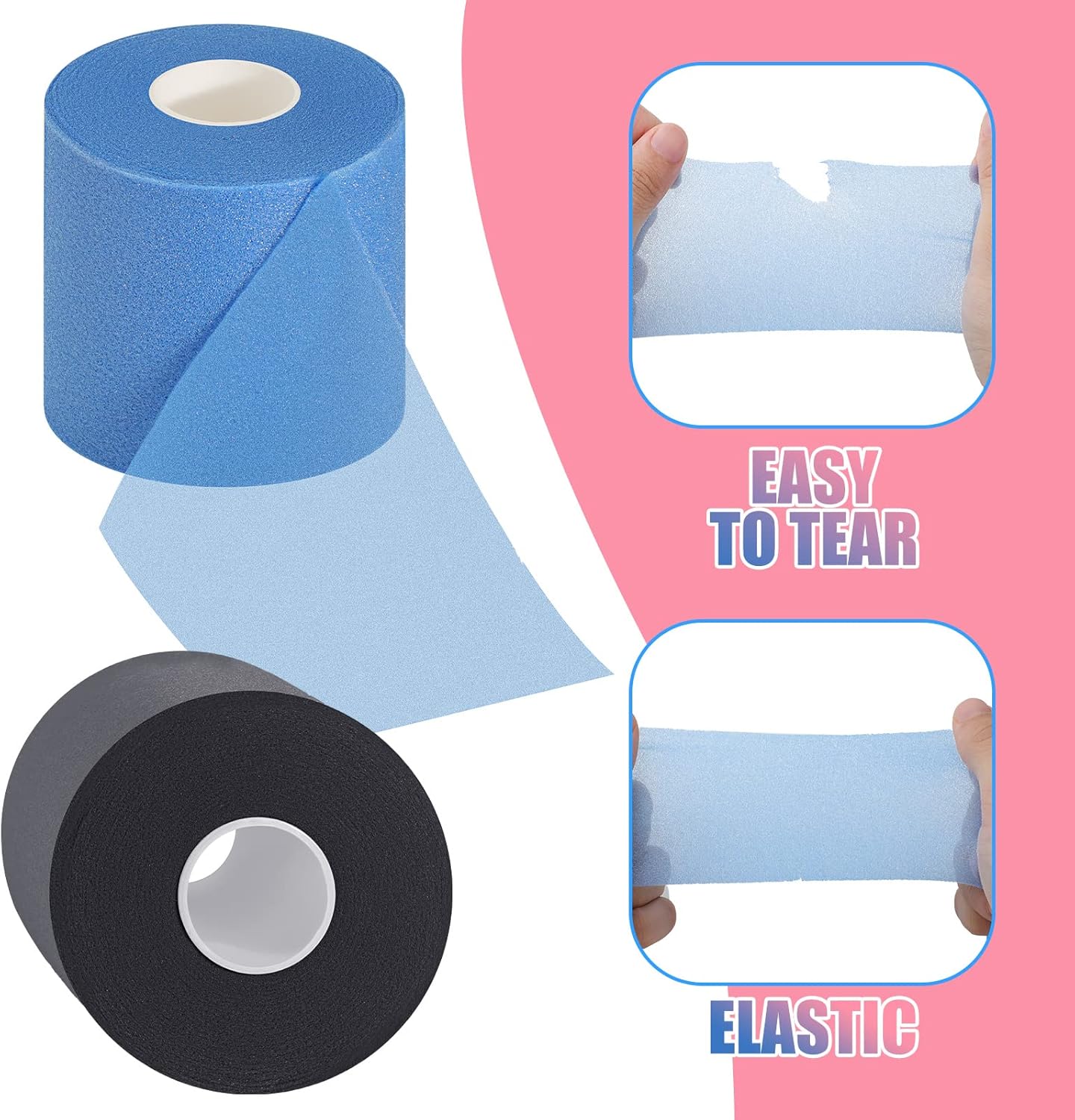 3 cintas preenvolventes para cabello, deportes, tobillo, muñecas, rodillas, envoltura interior de espuma de 2.75 pulgadas x 30 yardas (negro, azul)