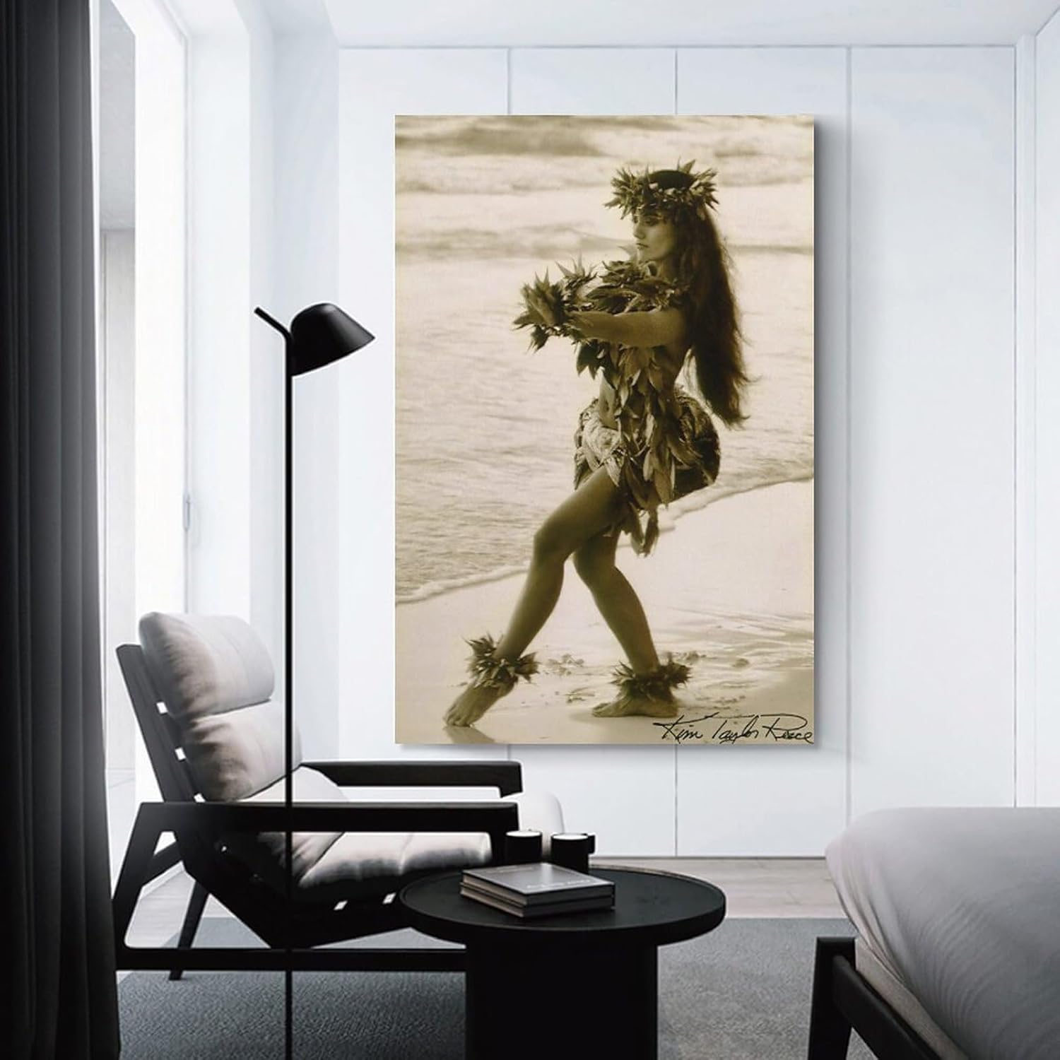 Pósteres musicales de niña de playa bailando hawaiano hula fotos de pared minimalistas, pósteres de pared en lienzo para decoración de pared,