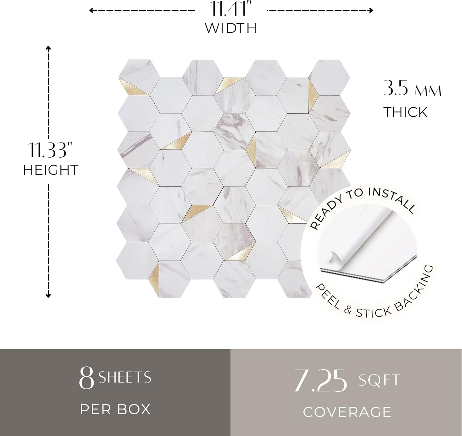 Avant Decor  8 azulejos  Azulejos hexagonales pequeños compuestos de piedra  Azulejos de cocina para despegar y pegar  Azulejos de pared para pegar