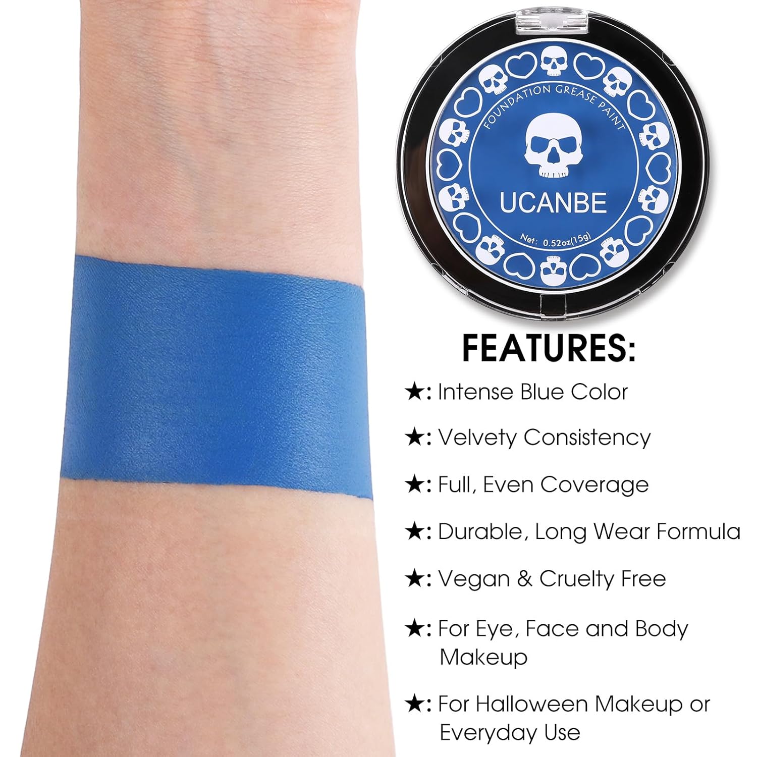 UCANBE Base de maquillaje azul para la cara y el cuerpo, paleta profesional no tóxica de pintura de grasa para fiestas de niños y adultos, pinturas
