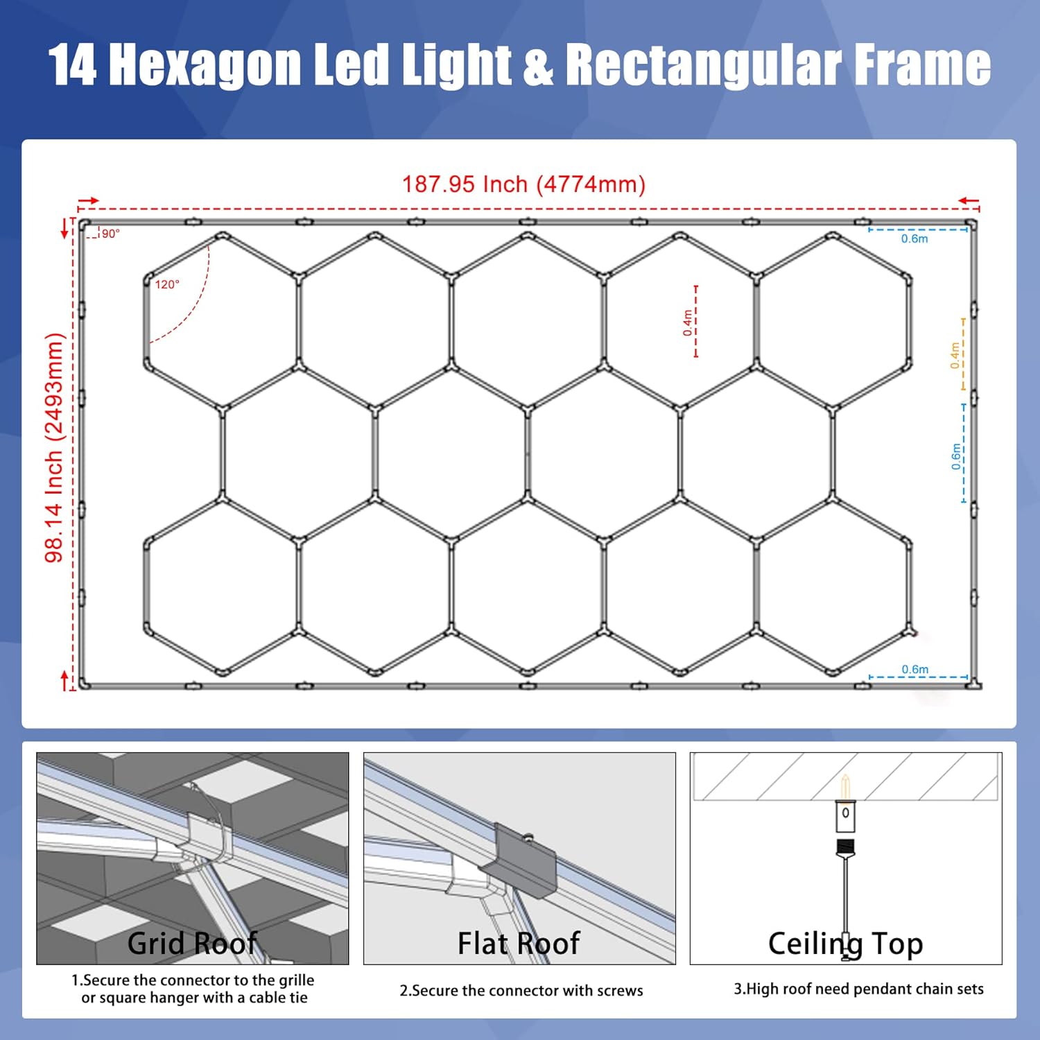 Gneng Luces LED hexagonales 6500K4500K3000K, 3 luces hexagonales de temperatura de color, Luz hexagonal LED con interruptor táctil de pared WiFi,