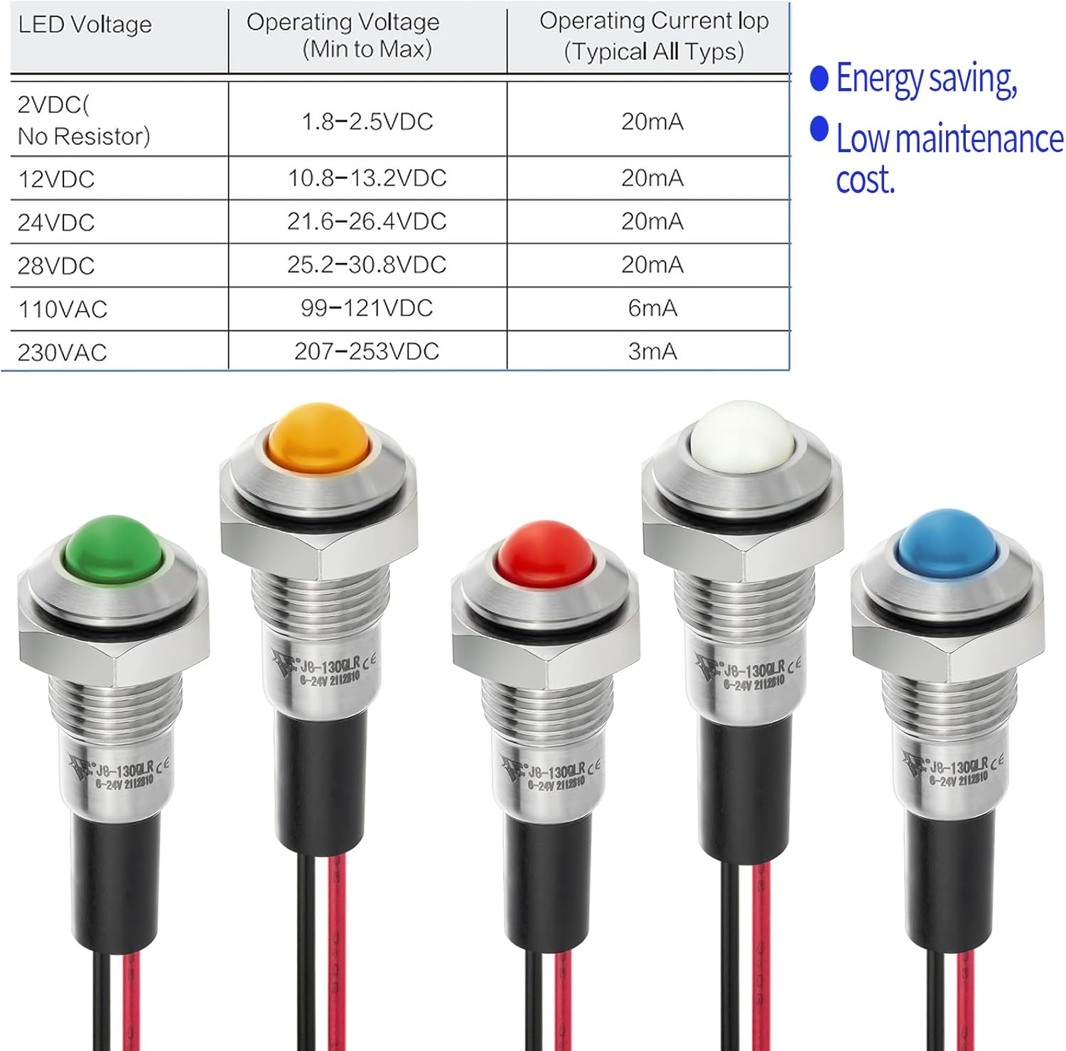 2 mini luces indicadoras de 0.315 in 0.31 pulgadas, 12 V-24 V, LED rojo, impermeable, IP67, cúpula, cabeza alta, lámpara de señal de acero
