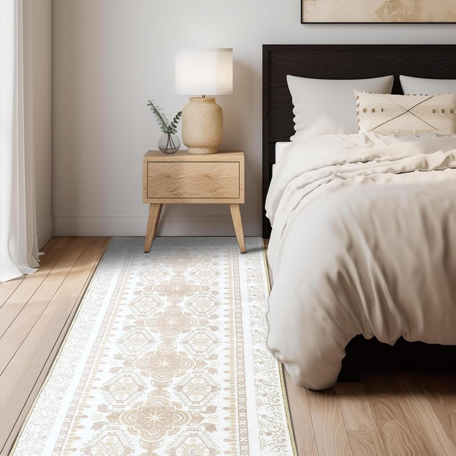 Alfombra bohemia lavable de 2 x 10 pies para pasillo, cocina, entrada, dormitorio, lavandería, antideslizante, parte trasera de goma, resistente a