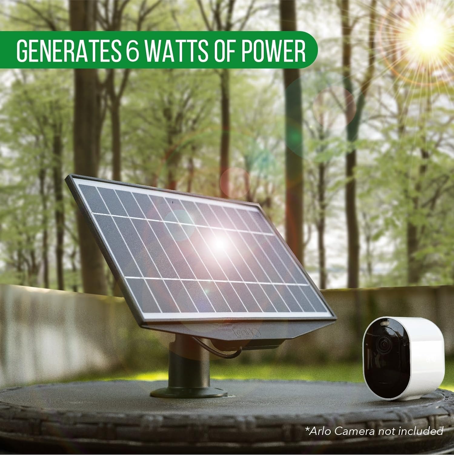 Leaf 10 Cargador de panel solar de 6 W compatible con reflector Arlo Pro 3, cámaras Pro 4 y Pro 5S para exteriores  Brazo de extensión de montaje