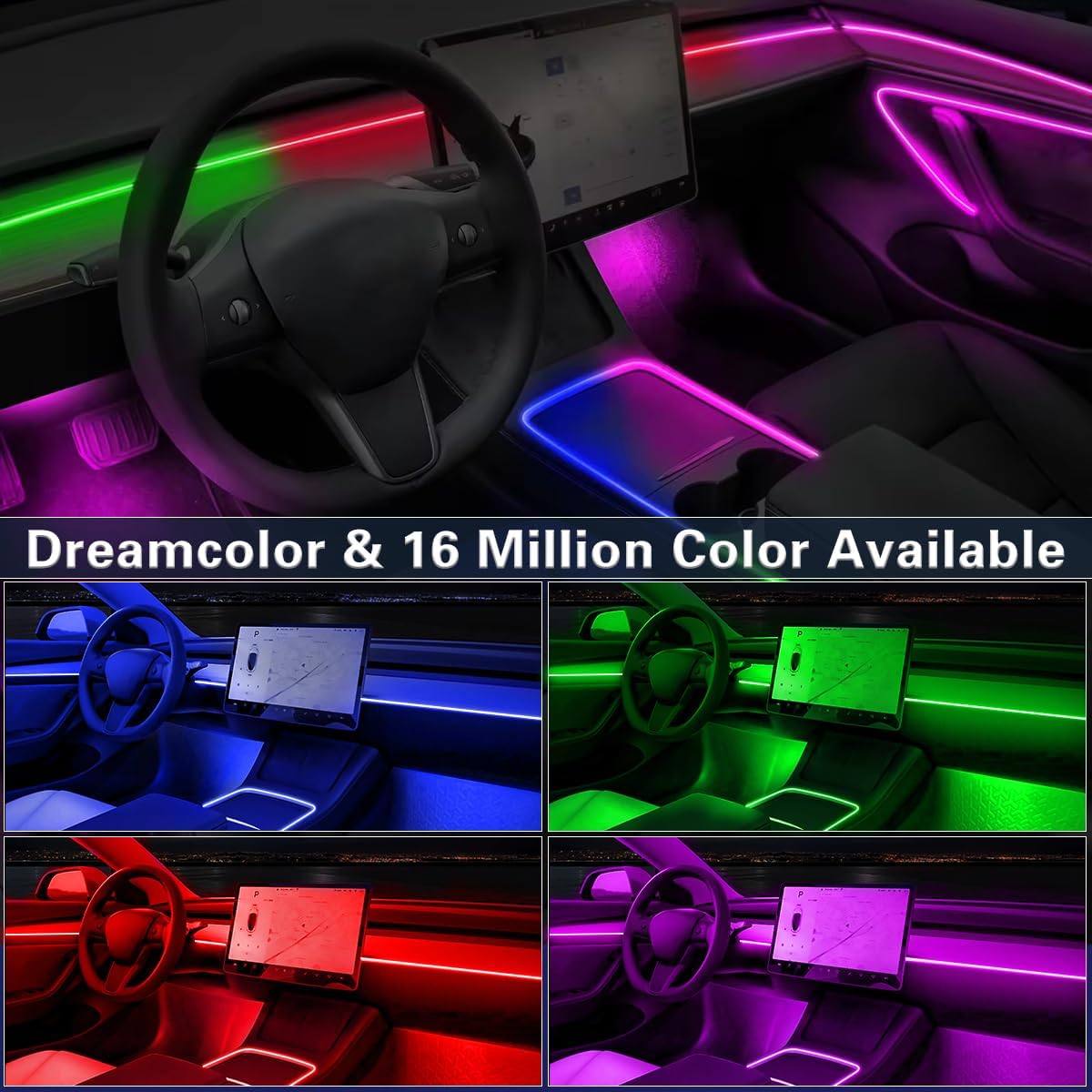 Tira de luces LED de acrílico para interiores de automóvil, 10 en 1, Dreamcolor, kit de iluminación ambiental para automóvil con aplicación