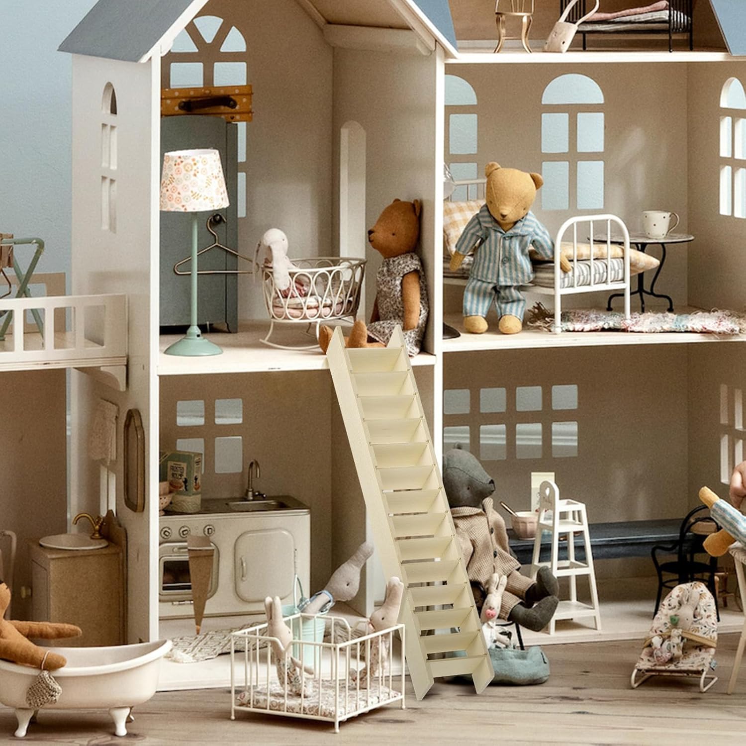 Abaodam Escaleras de decoración retro Casa de muñecas Escalera de casa en miniatura Escalera para muñecas Muebles pequeños Decoración en miniatura