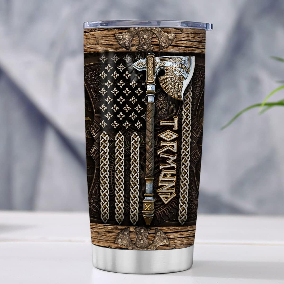 wowcugi Regalos vikingos personalizados, vaso vikingo de 20 onzas, 30 onzas, bandera de los vikingos nórdicos americanos, taza de viaje, taza de