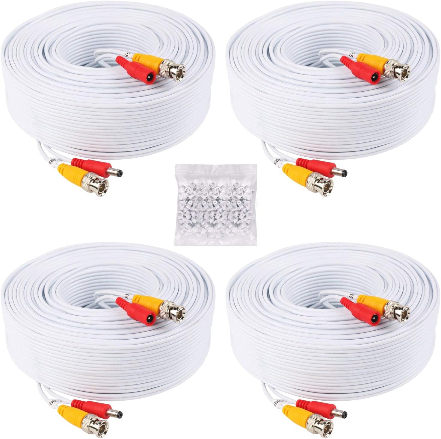Paquete de 4 cables de alimentación de video BNC 2 en 1 de 100 pies (98.4 ft), cable de extensión de cable de cámara de seguridad para sistema de