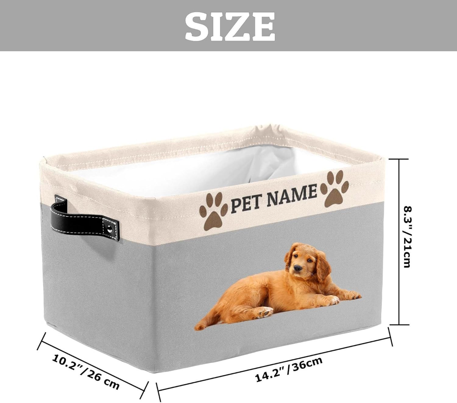Cesta de almacenamiento personalizada de juguetes para mascotas con asas, nombre y foto personalizados de la mascota, cajas de almacenamiento