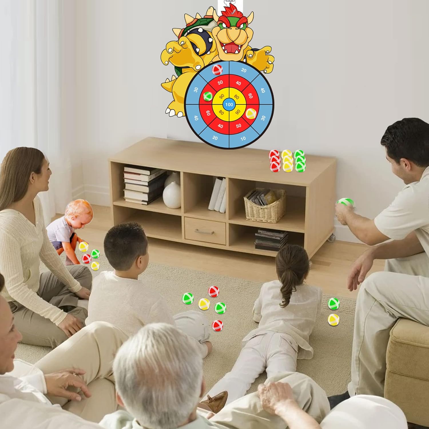 Mario Party Game Favors, tablero de dardos grande de Mario de 21 pulgadas para niños con 12 bolas adhesivas, juego de fiesta deportivo para