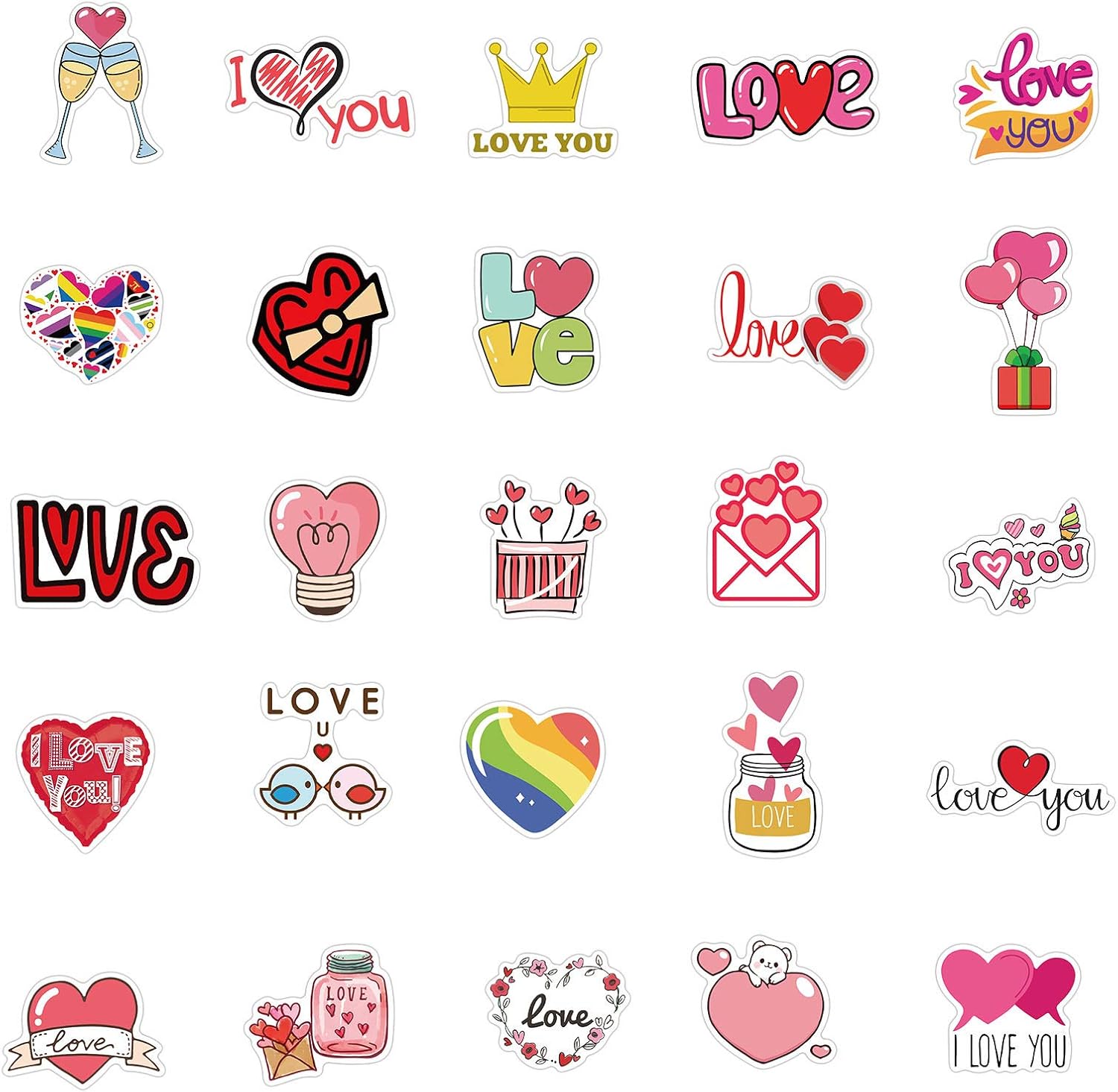 50 calcomanías para el día de San Valentín, calcomanías de amor para pareja, familia, novia, novio, calcomanías de corazón impermeables para laptop,