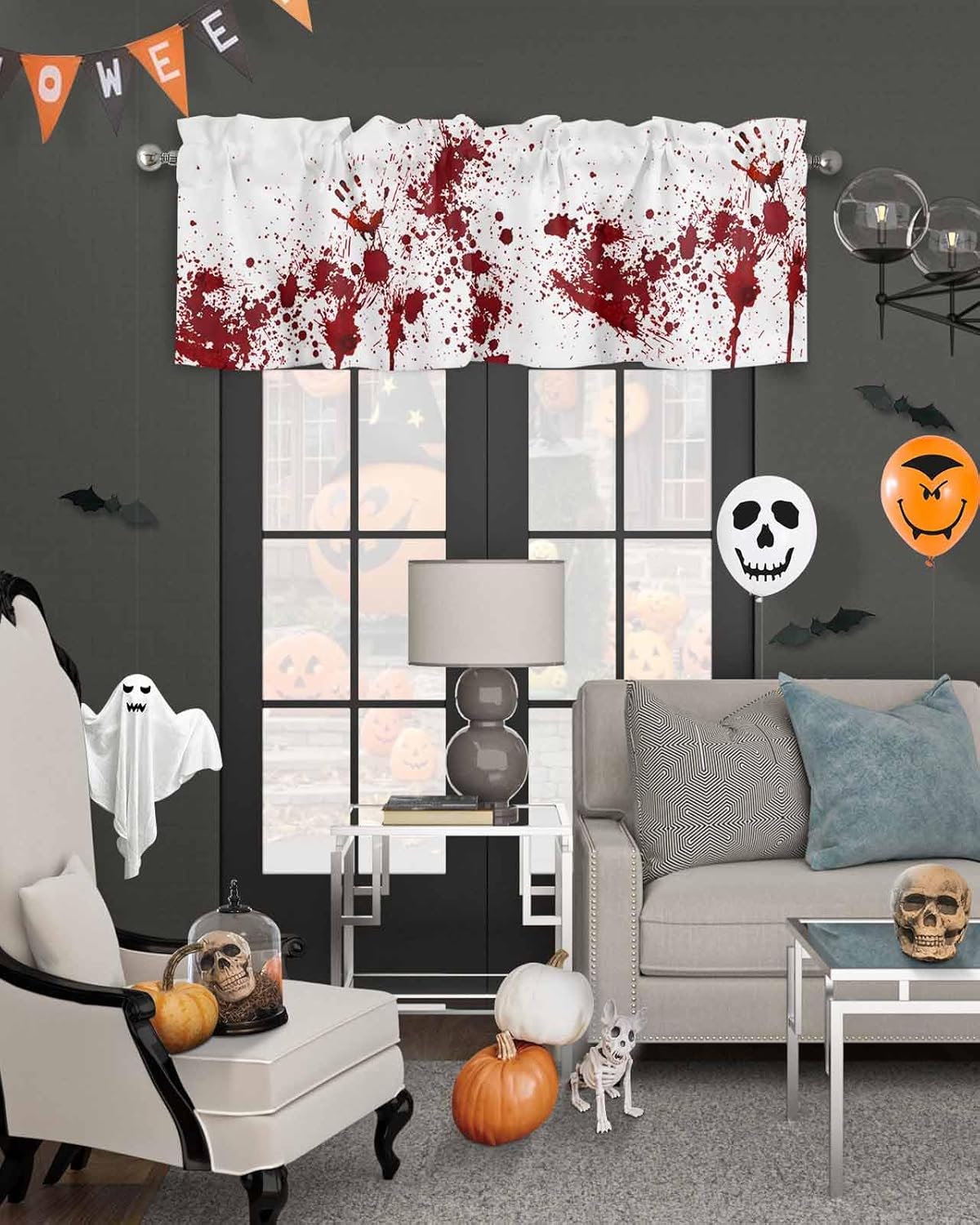 Cortinas de Halloween para cocina, cafetería, cortinas cortas con estampado de manos crueles y espeluznantes, 42 x 18 pulgadas, bolsillo para barra,