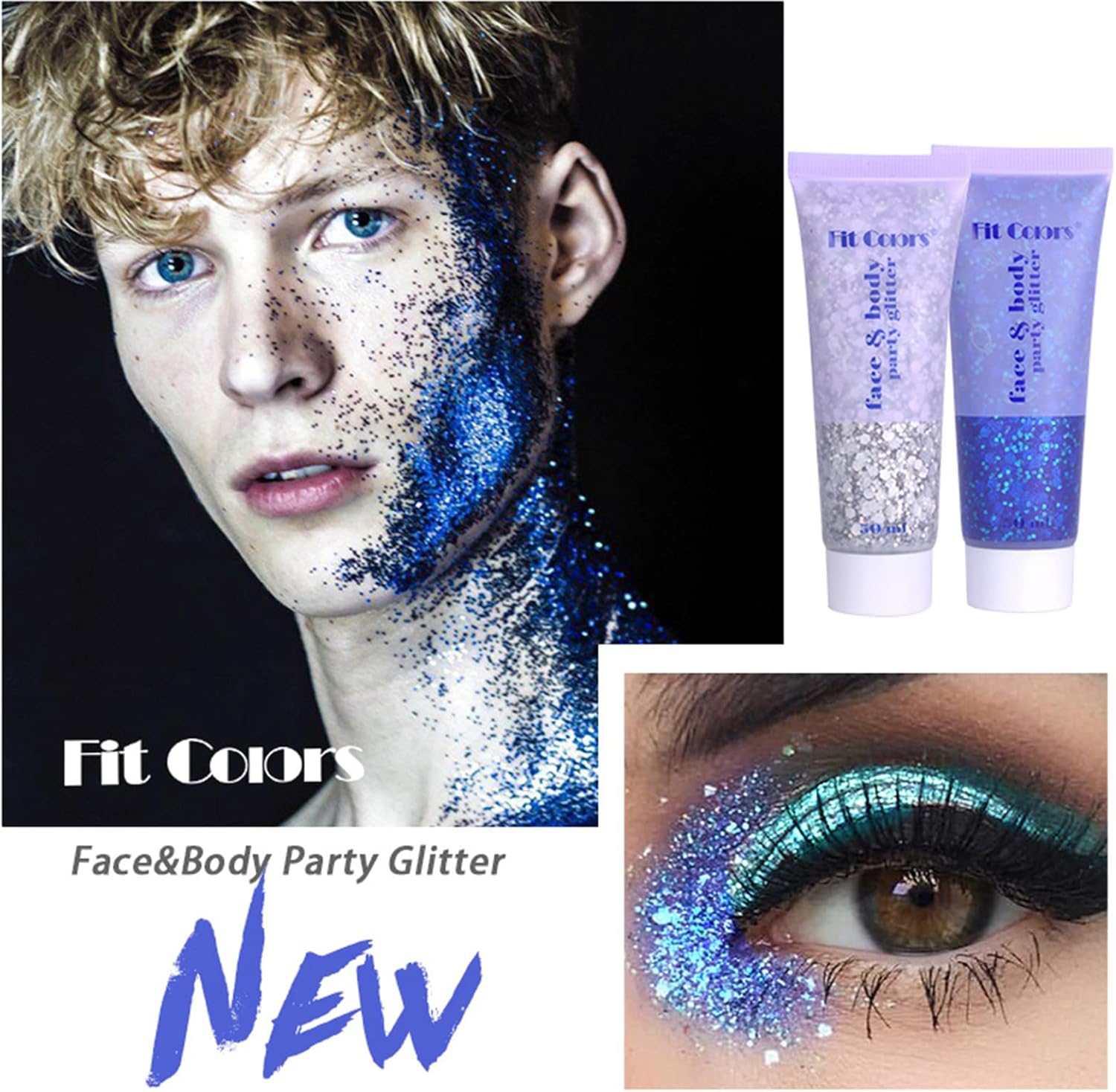 AKARY Gel con purpurina blanca para la cara, gel de escamas de sirena, gel holográfico con purpurina gruesa para cuerpo, cabello, cara, uñas, sombra