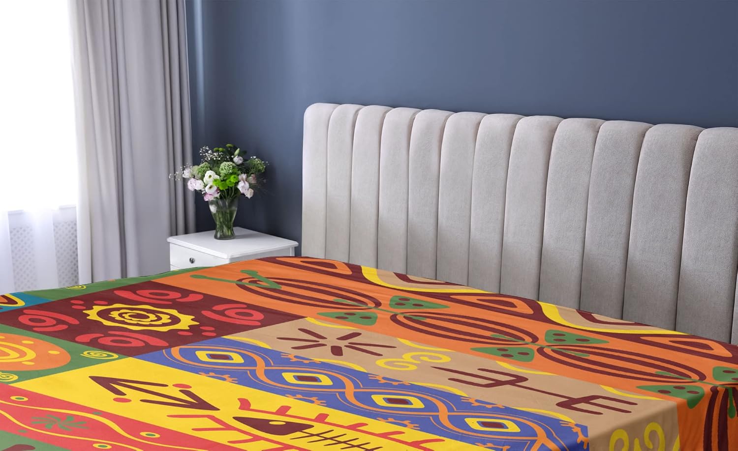 Ambesonne Sábana bajera africana, formas de arte folclórico abstracto del oeste, impresión de líneas únicas, ropa de cama de tela decorativa suave,