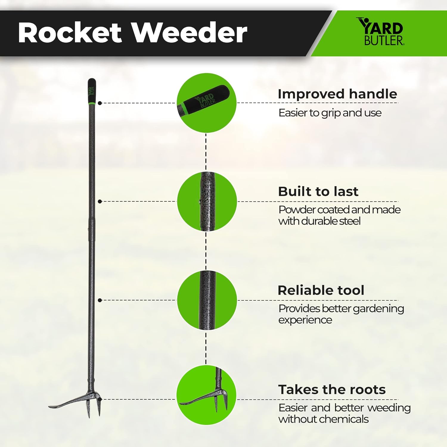Yard Butler Herramienta de extracción de malezas de pie, solución para problemas de deshierbe, extractor de diente de león de pie y herramienta de