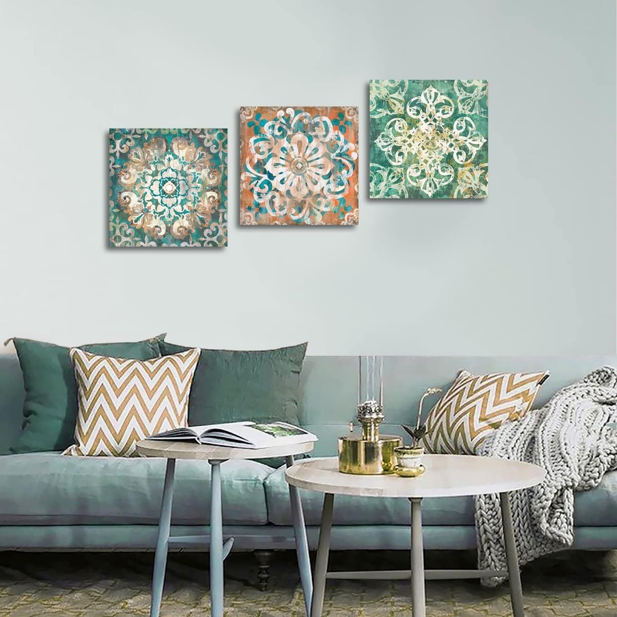 Yang Hong Yu Arte de pared con patrón de mandala vintage, arte de pared con estampado de flores abstractas, bohemio, lienzo para decoración de