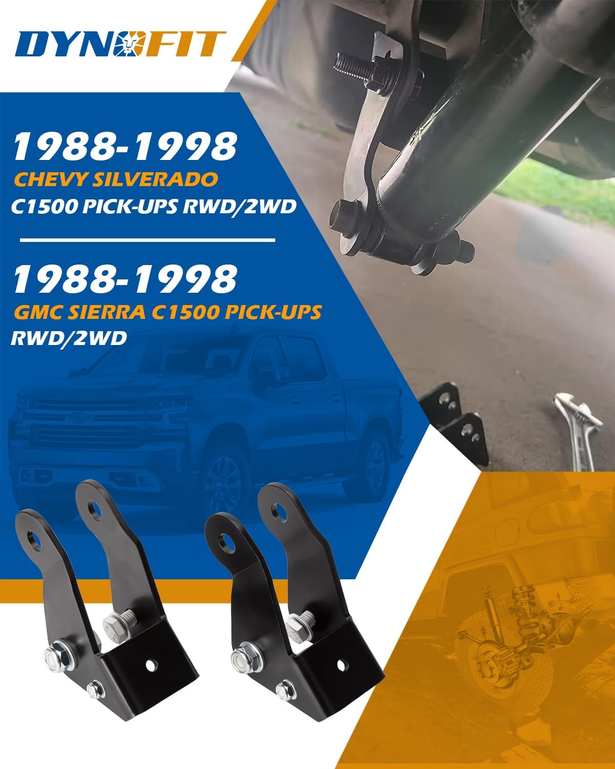 dynofit Extensores de choque de 3 a 5 pulgadas para Chevy Silverado y GMC Sierra C1500, soportes de choque de caída de montaje trasero compatibles