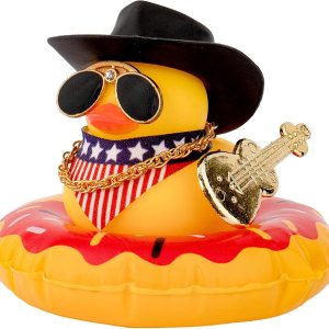 wonuu Adorno de pato para automóvil, accesorios de goma con lentes de sol, sombrero, collar, anillo de natación y mini instrumentos musicales, wonuu Adorno de pato para automóvil, accesorios de goma con lentes de sol, sombrero, collar, anillo de natación y mini instrumentos musicales,