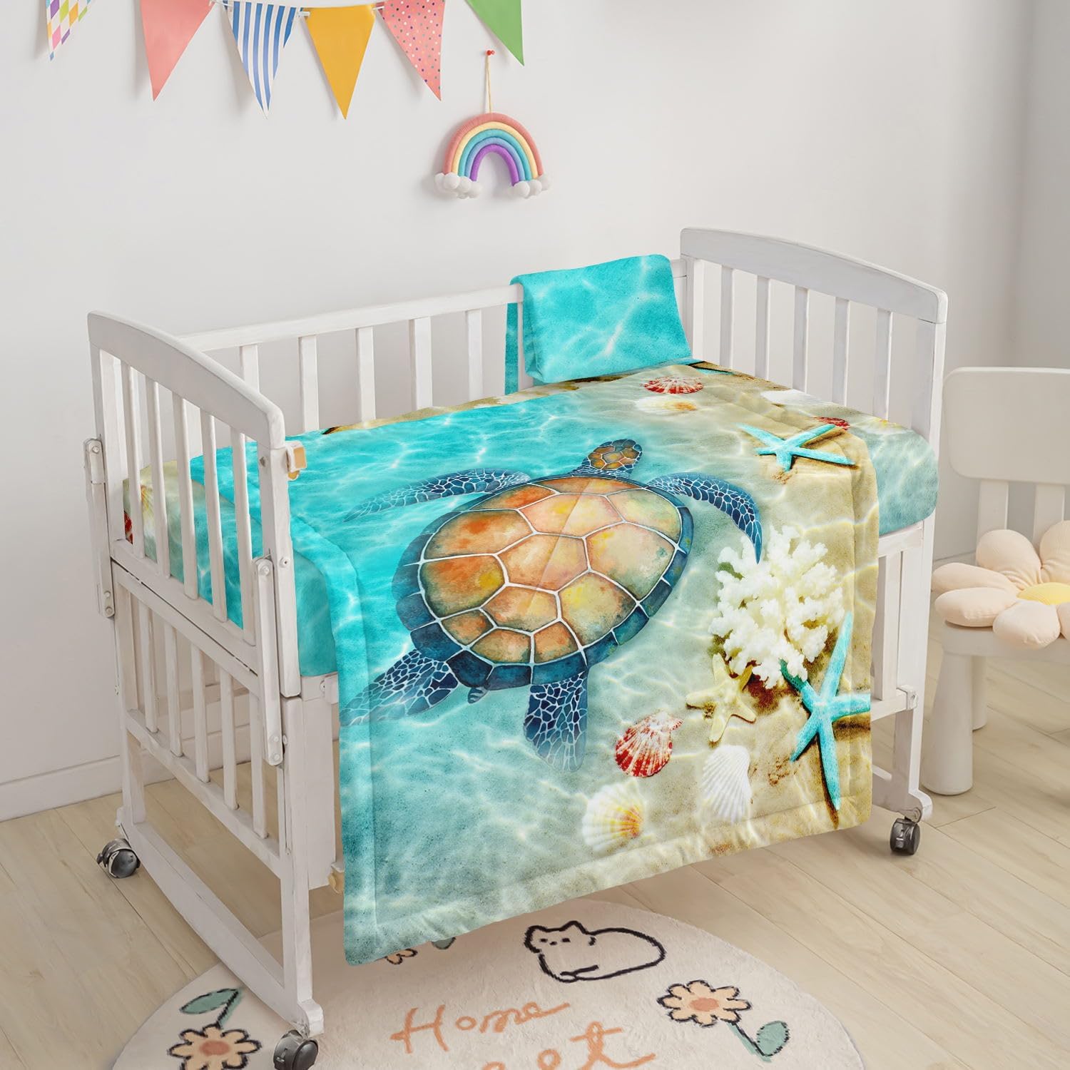 Datura home Juego de ropa de cama para cuna, 3 piezas de ropa de cama para cuna con edredón, sábana de cuna y falda de cuna, ropa de cama impresa de