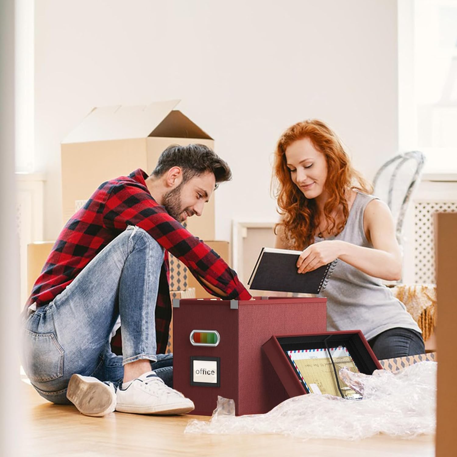 Huolewa Cajas organizadoras de archivos con bolsillo de malla, juego de 2, cajas organizadoras de archivos colgantes para archivos y carpetas de